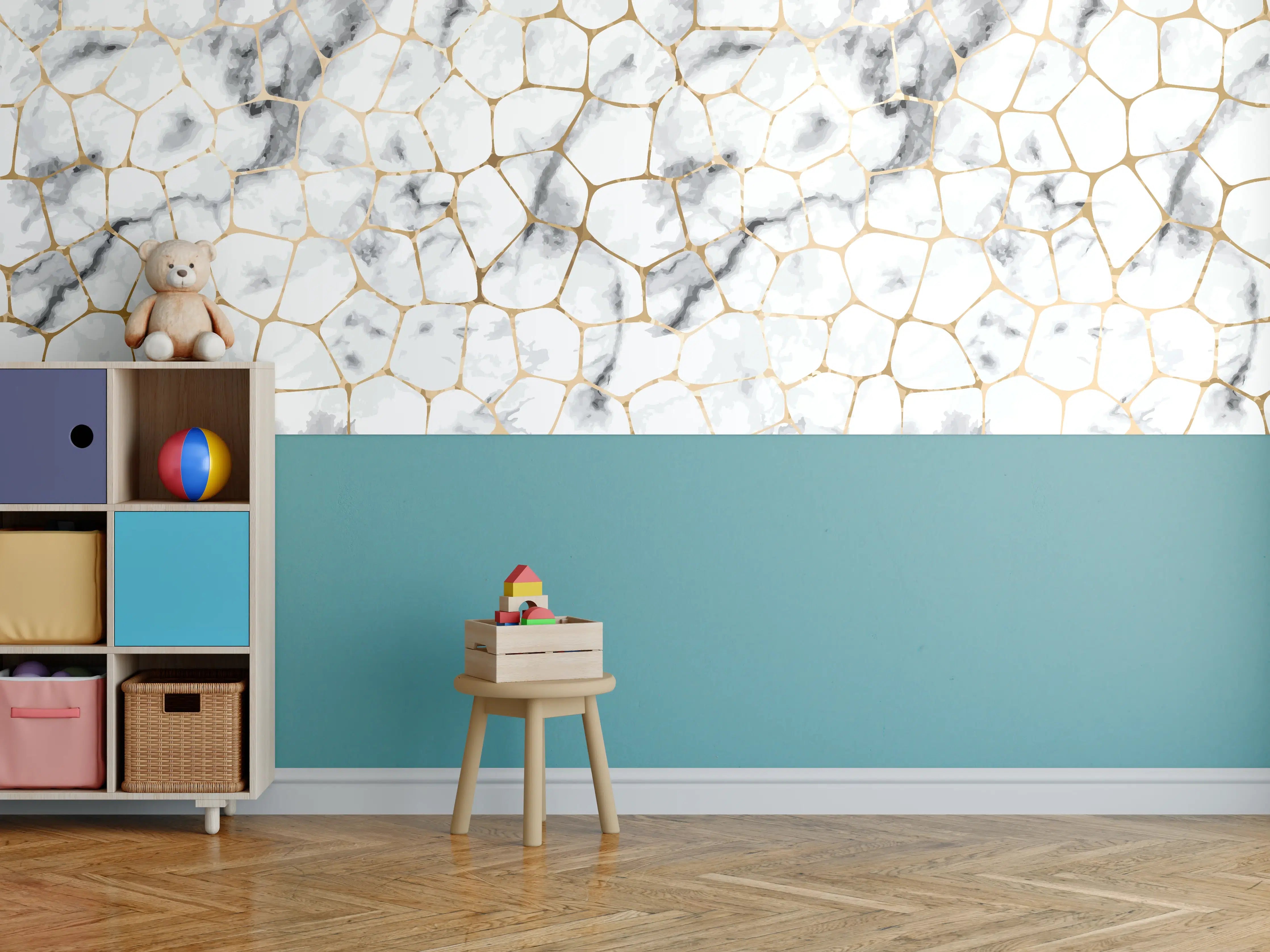 Kinderzimmer Wandgestaltung - Weißes Marmor-Geometrie-Muster
