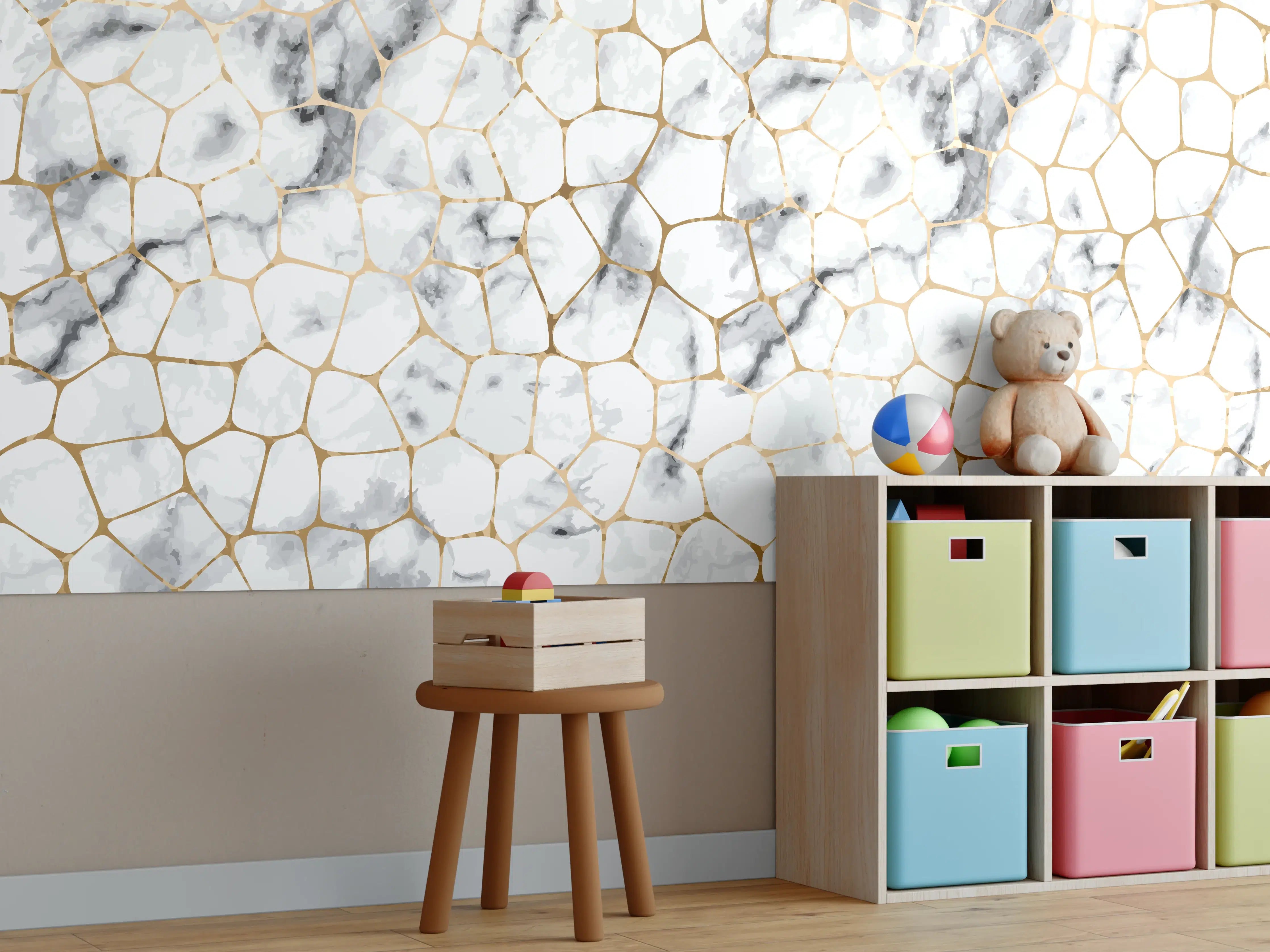 Kinderzimmer Wandgestaltung - Weißes Marmor-Geometrie-Muster