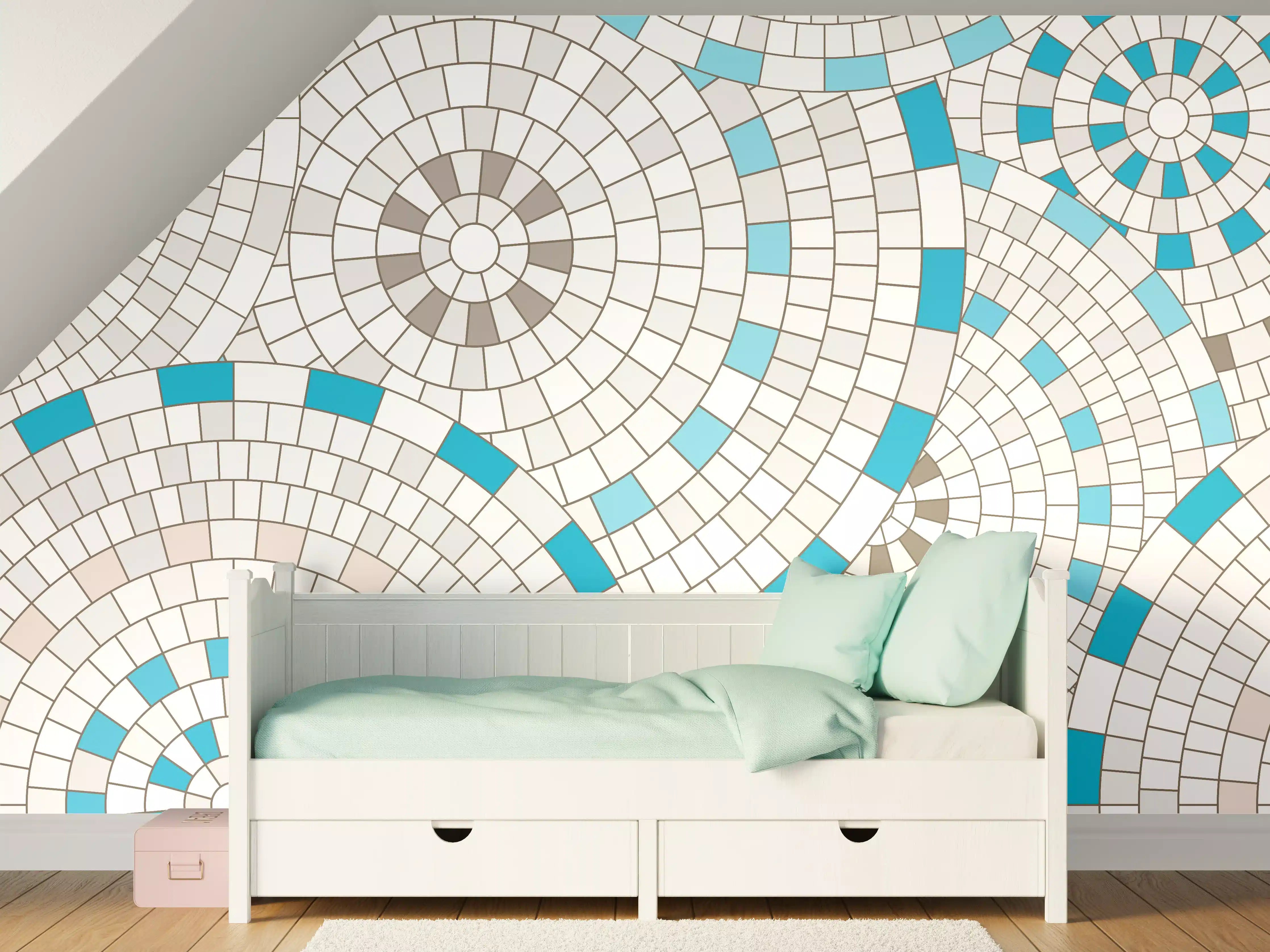 Kinderzimmer Wandgestaltung - Weißes Mosaik mit Akzenten