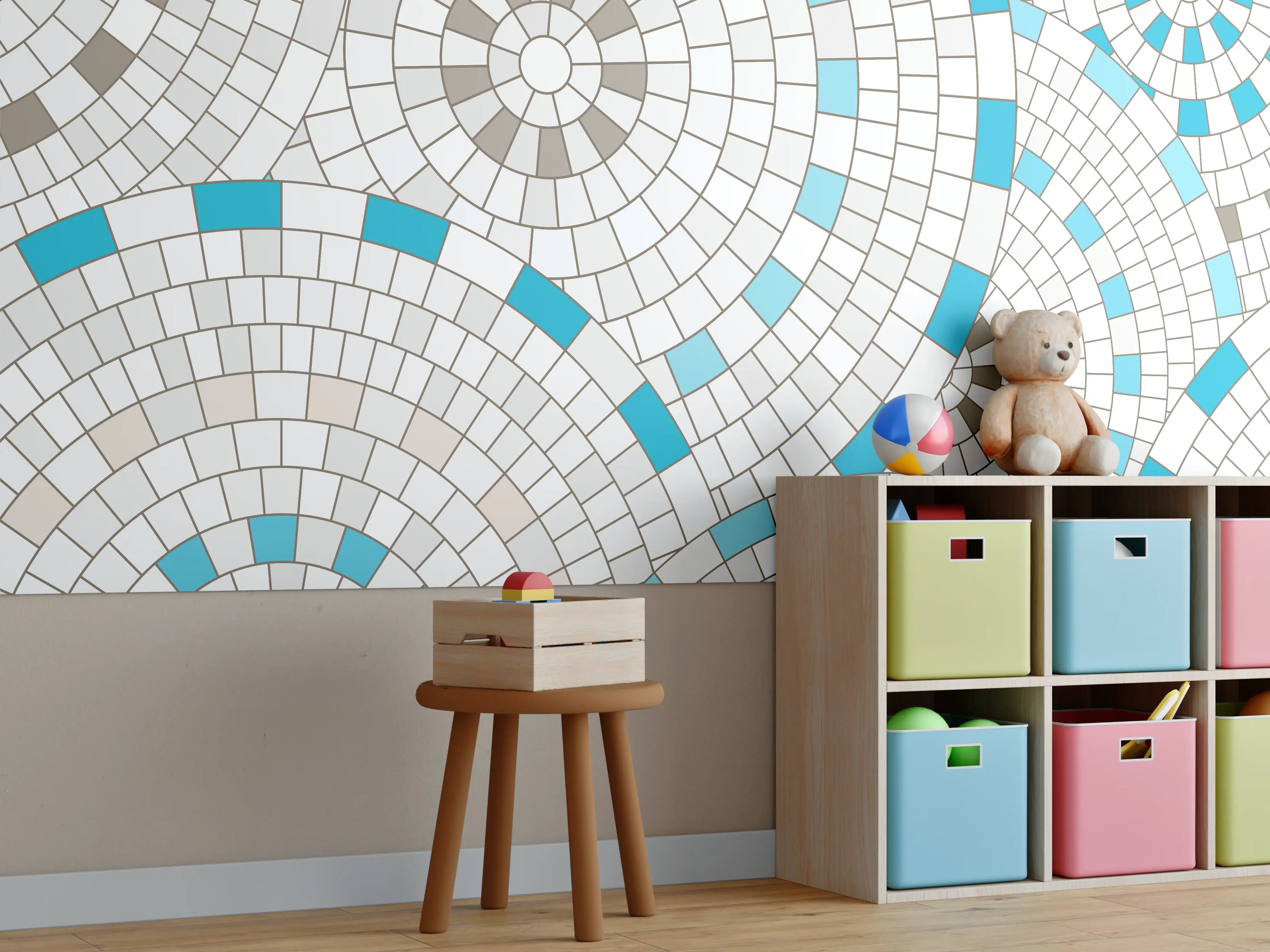 Kinderzimmer Wandgestaltung - Weißes Mosaik mit Akzenten