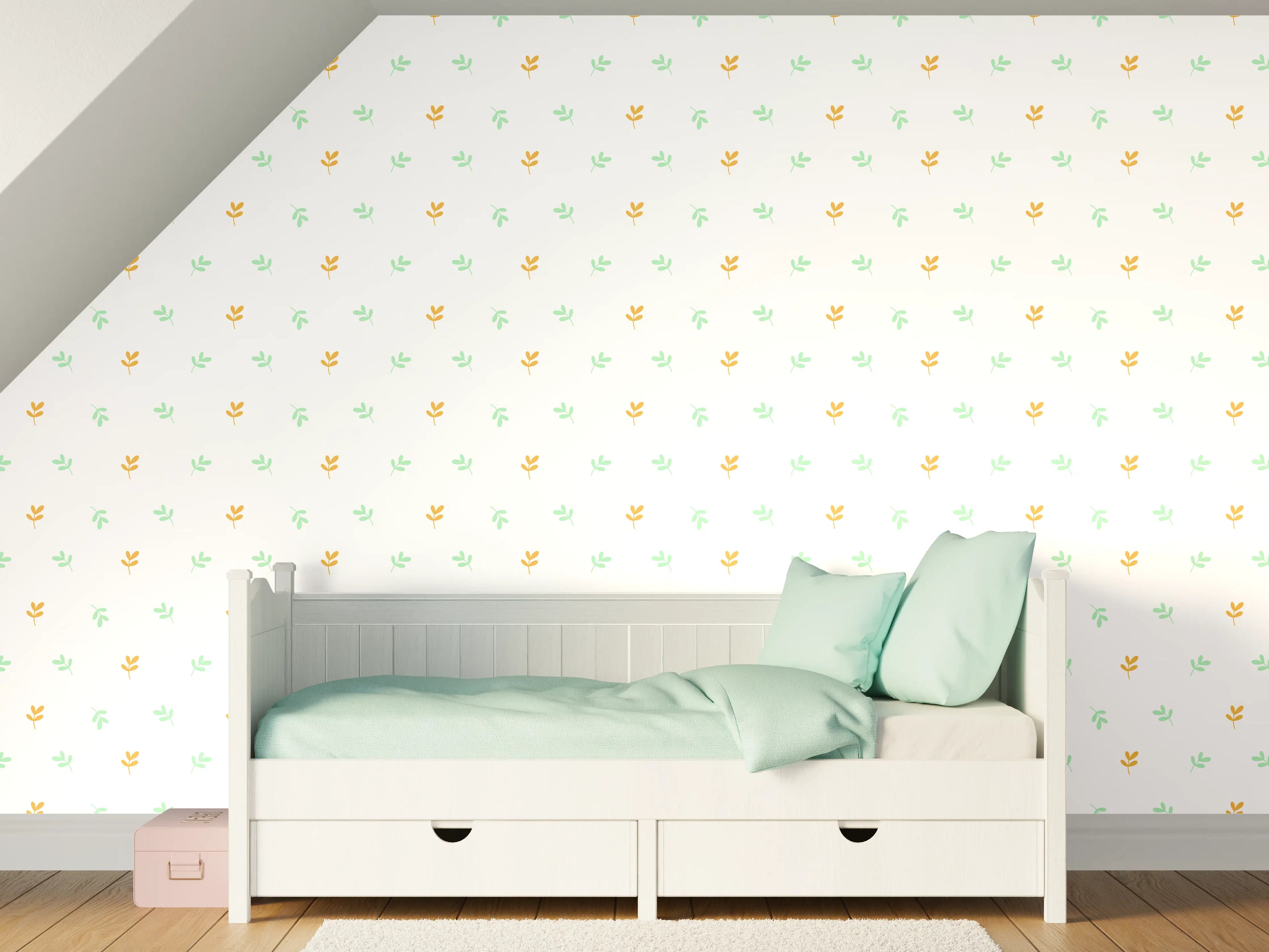 Kinderzimmer Wandgestaltung - Weißes Wanddesign mit zartem Muster