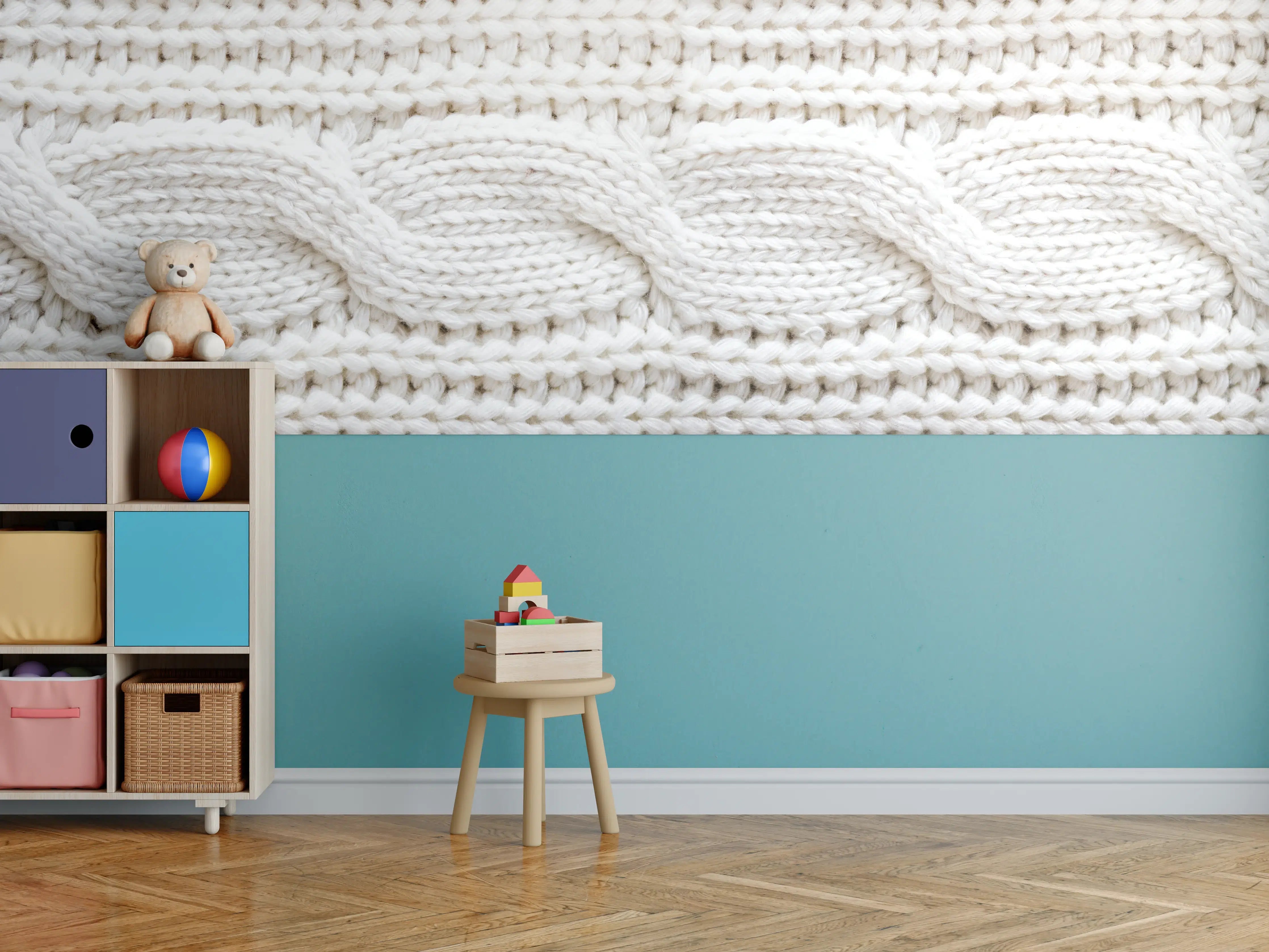 Kinderzimmer Wandgestaltung - Weißes Wollstrickmuster