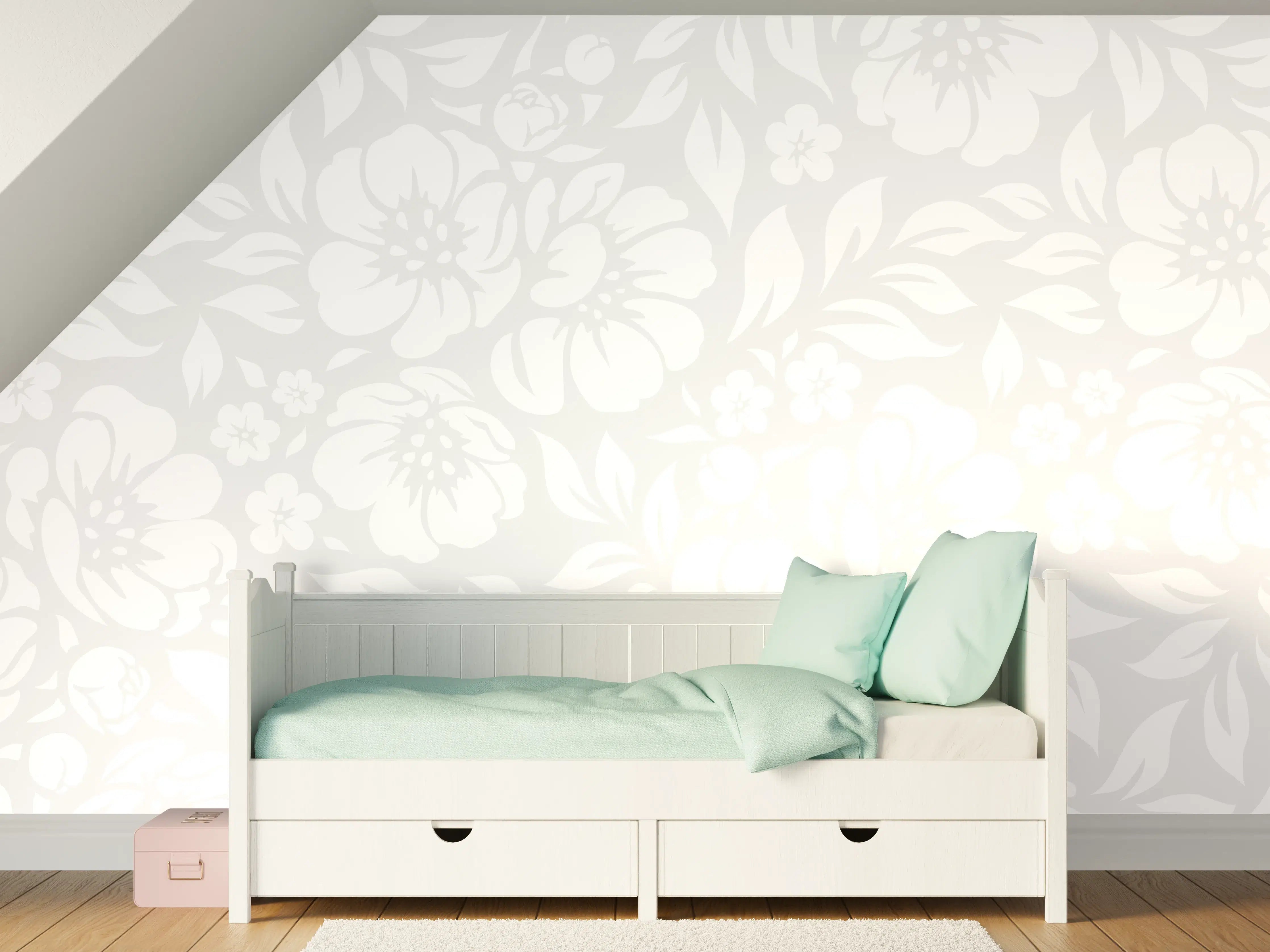 Kinderzimmer Wandgestaltung - Weißes, grafisch inspiriertes Wandbild