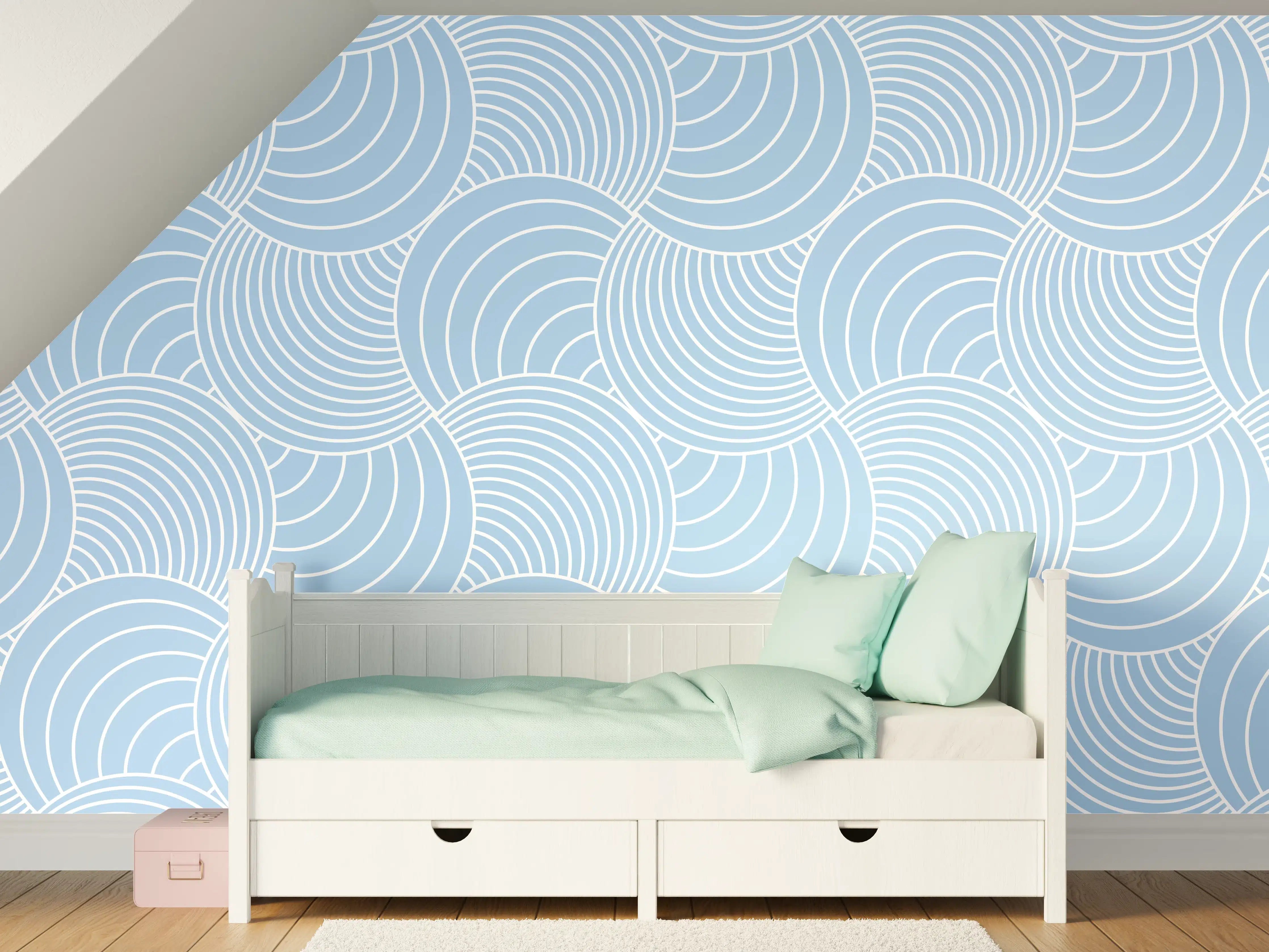 Kinderzimmer Wandgestaltung - Wellenmuster in Zartblau