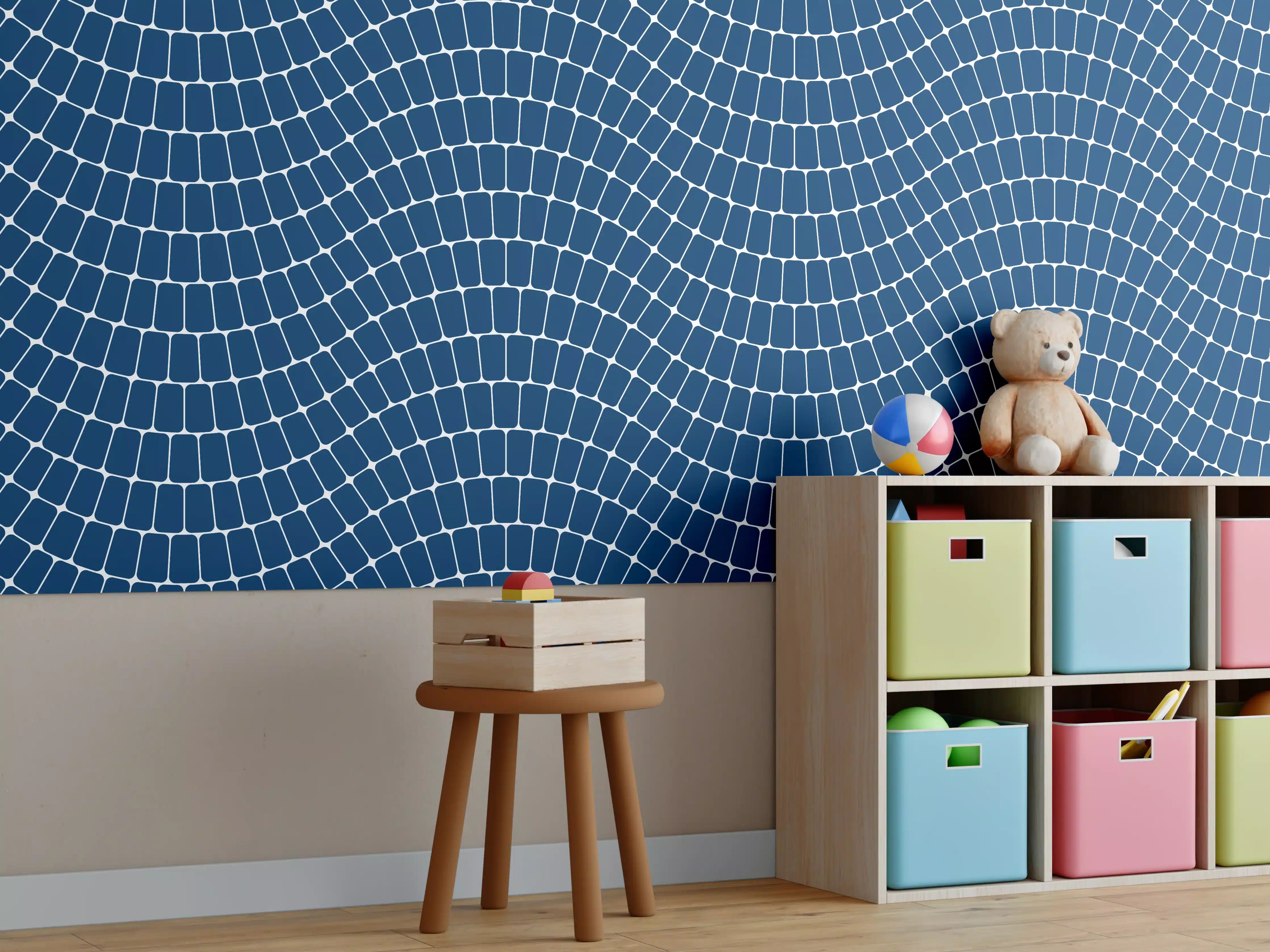 Kinderzimmer Wandgestaltung - Wellenmuster in strahlendem Blau