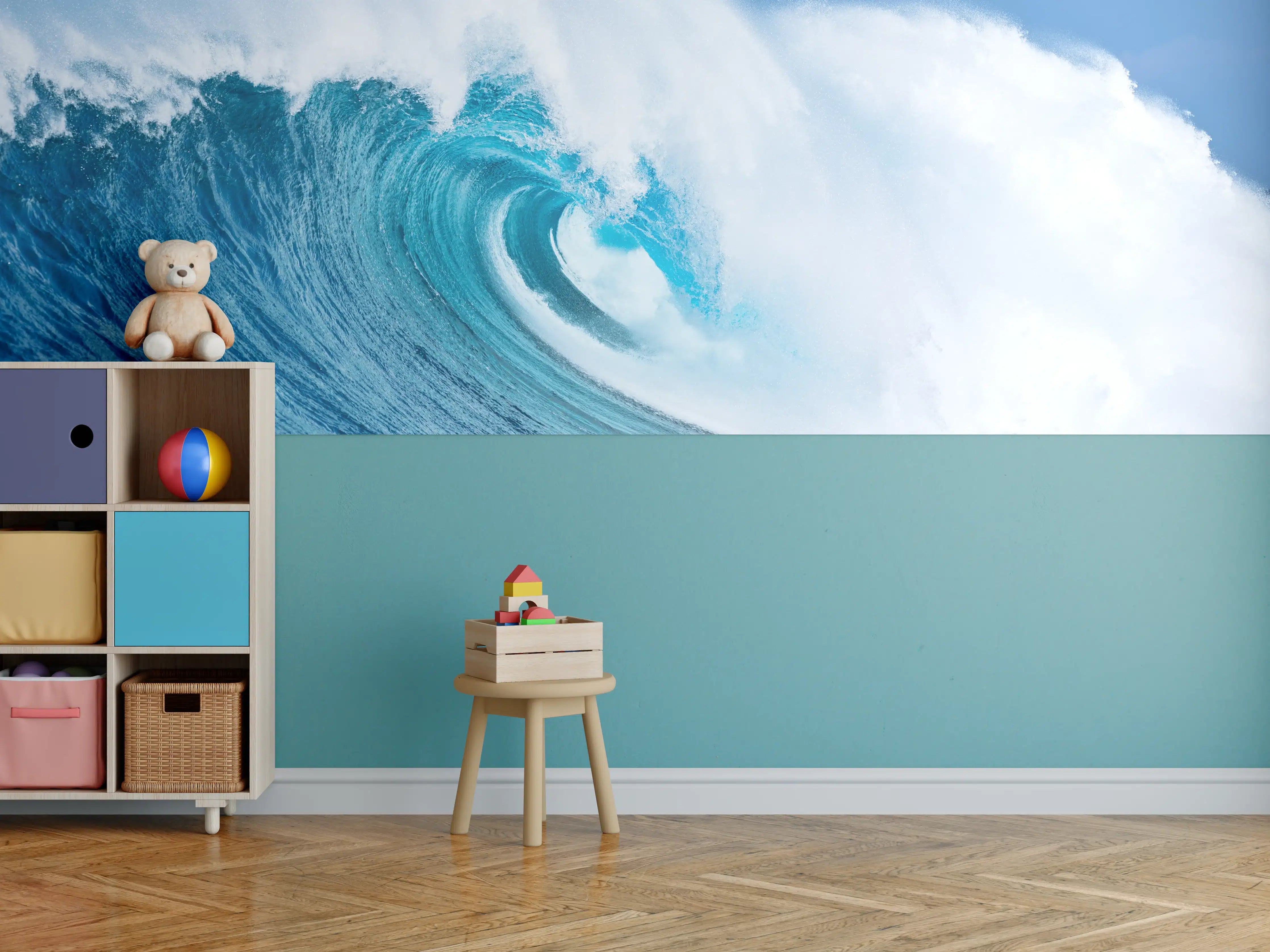 Kinderzimmer Wandgestaltung - Wellenriff in Blau