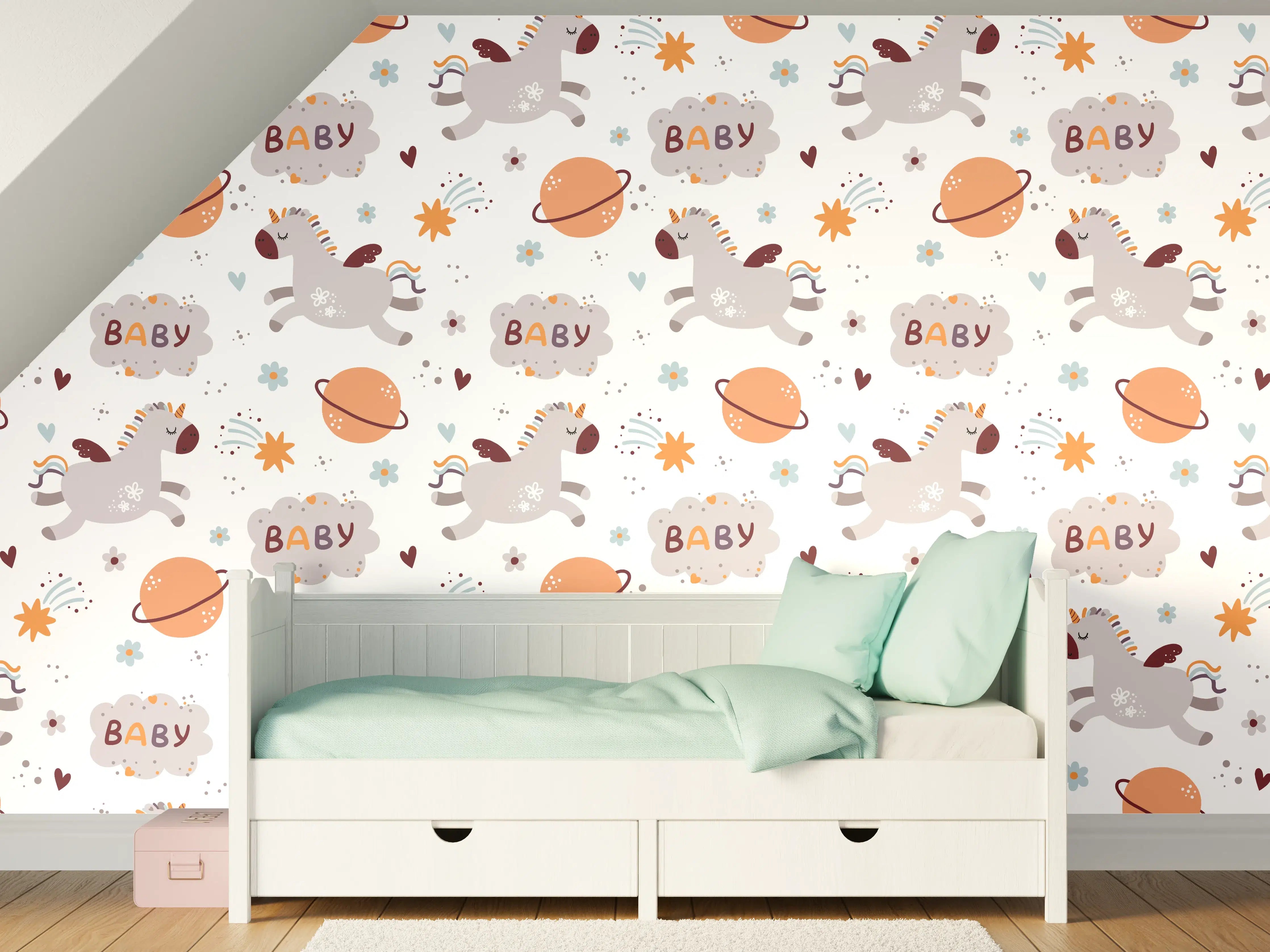 Kinderzimmer Wandgestaltung - Weltraum Baby Muster