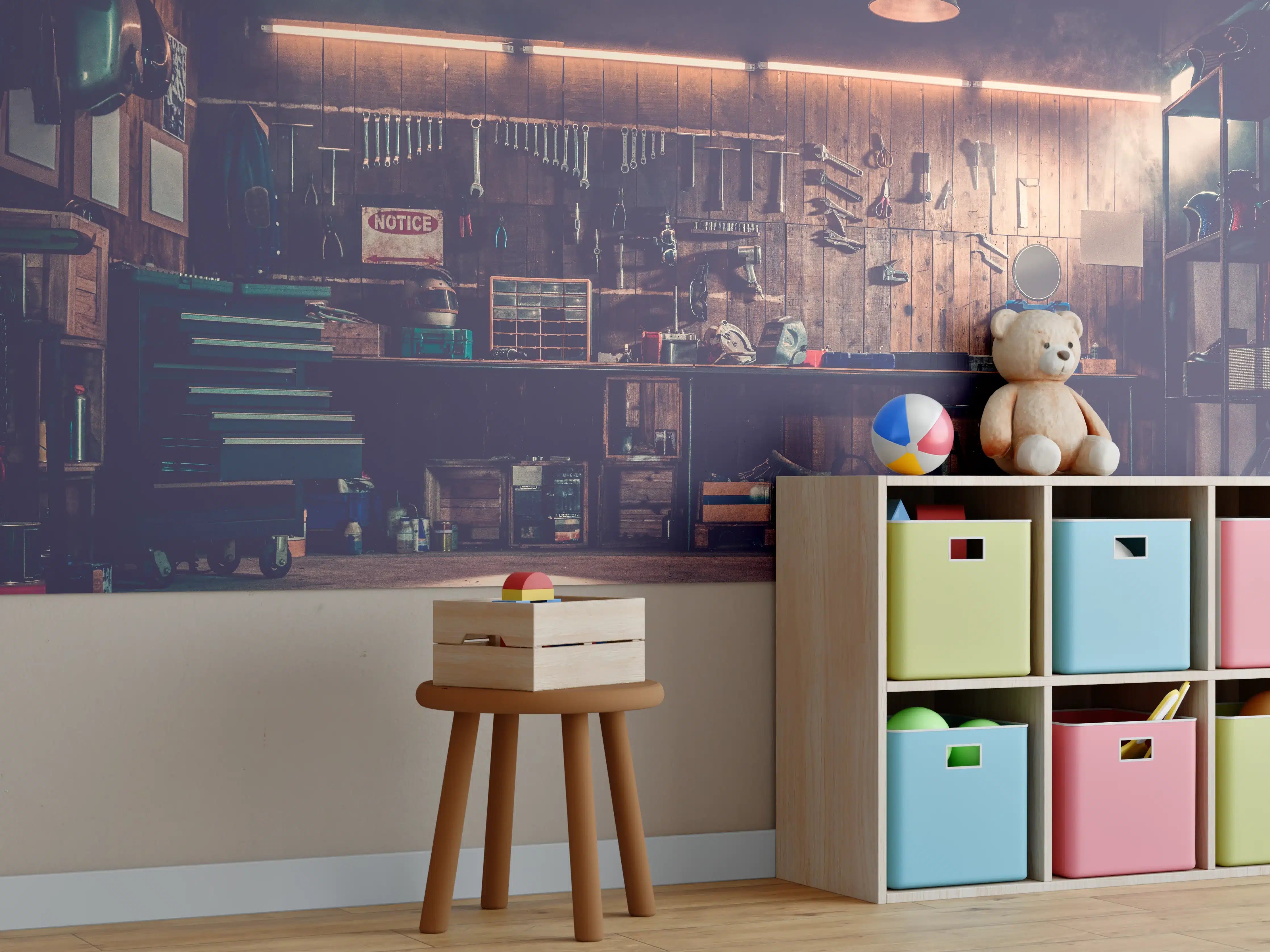 Kinderzimmer Wandgestaltung - Werkstatt-Szene