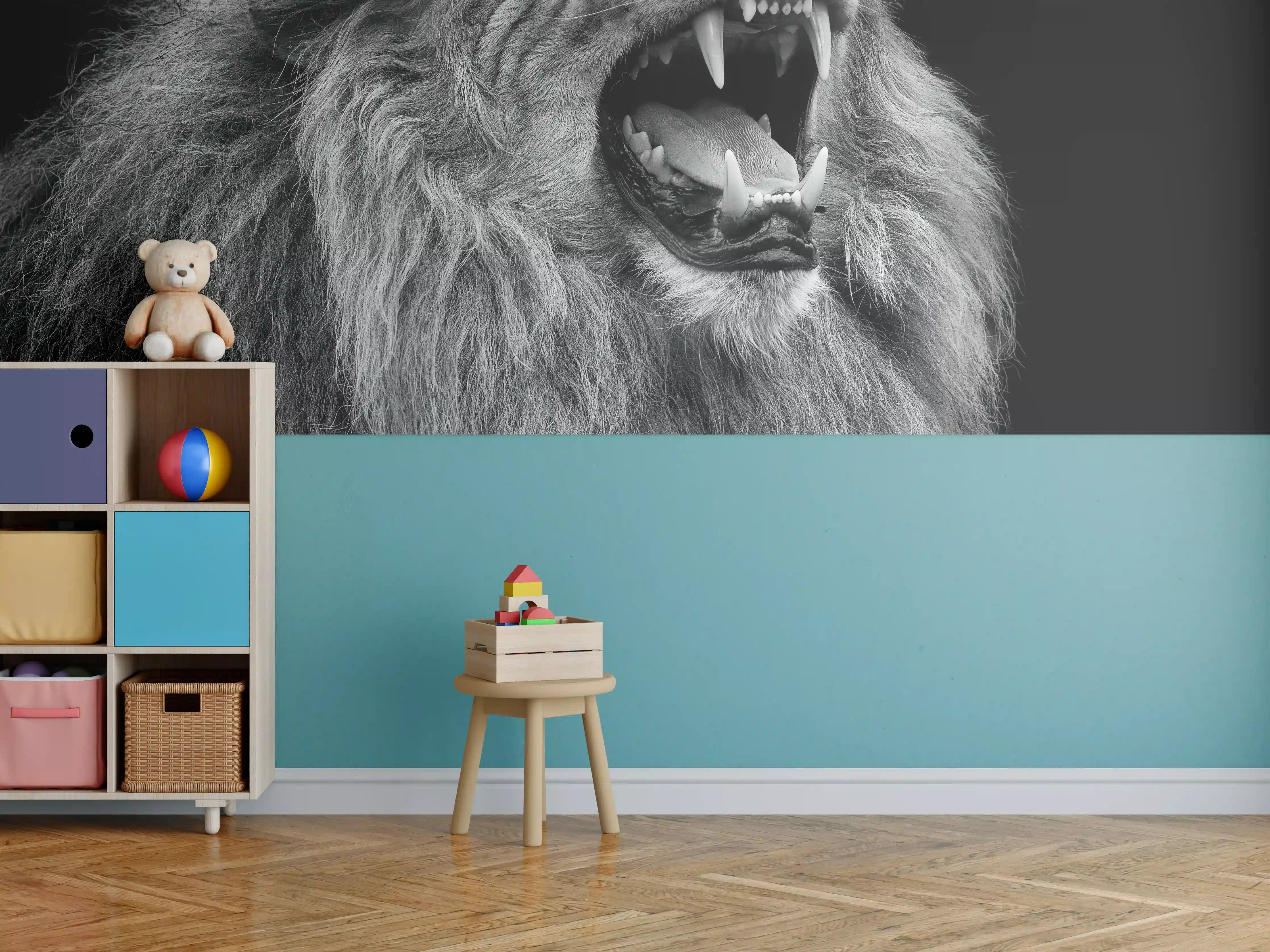 Kinderzimmer Wandgestaltung - Wildtiere auf schwarzem Hintergrund