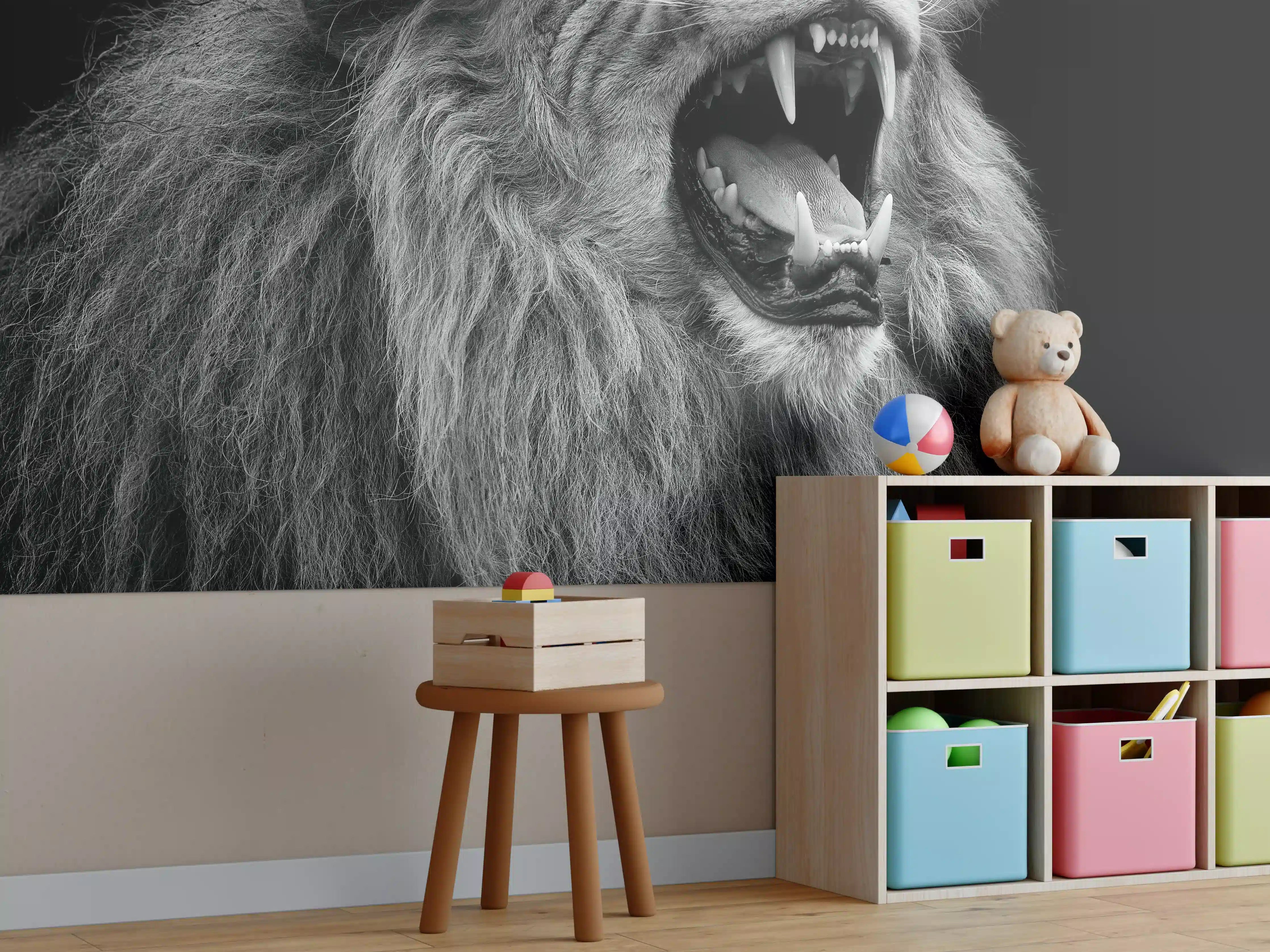 Kinderzimmer Wandgestaltung - Wildtiere auf schwarzem Hintergrund