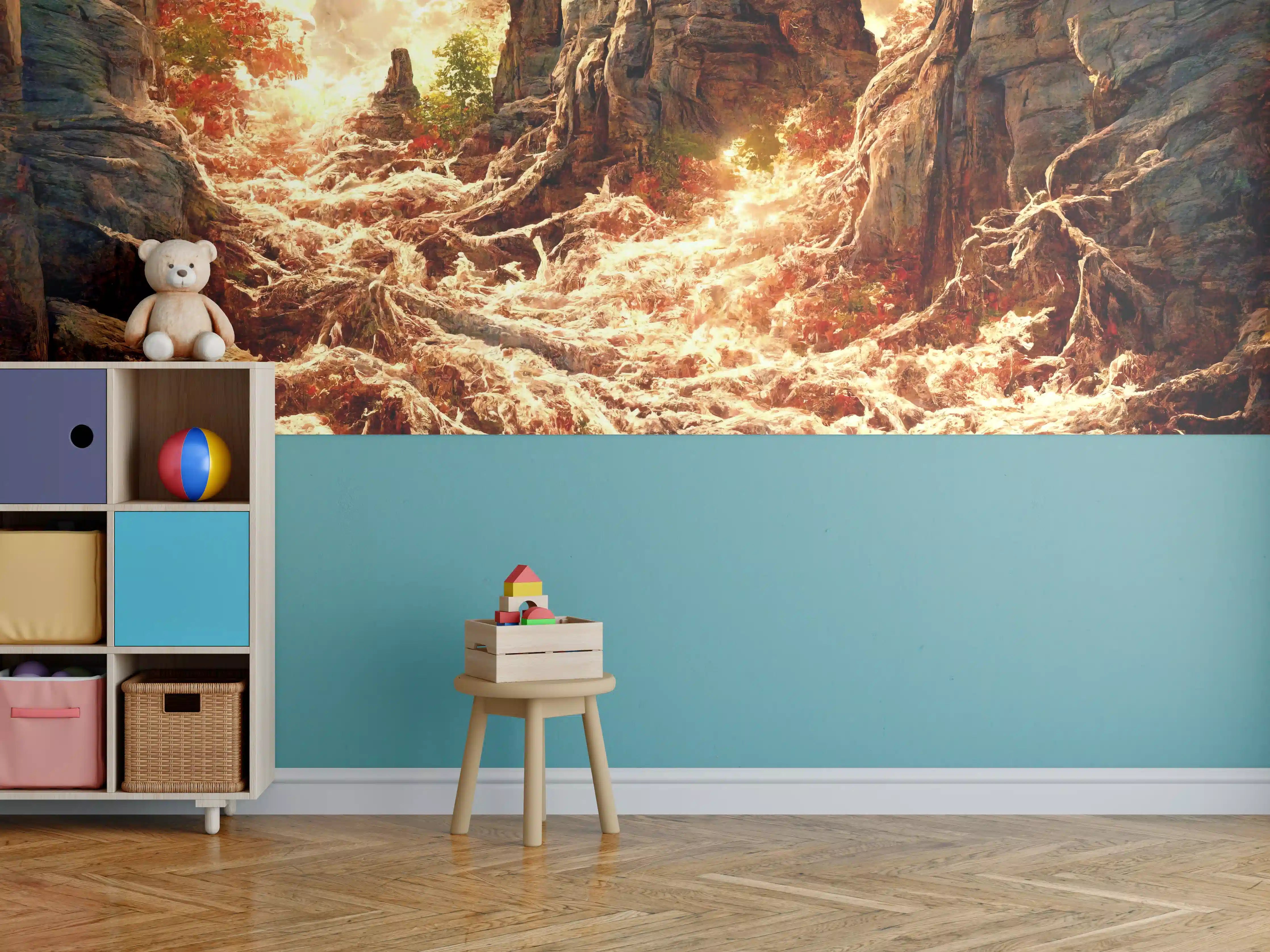 Kinderzimmer Wandgestaltung - Wildwasser im Sonnenuntergang