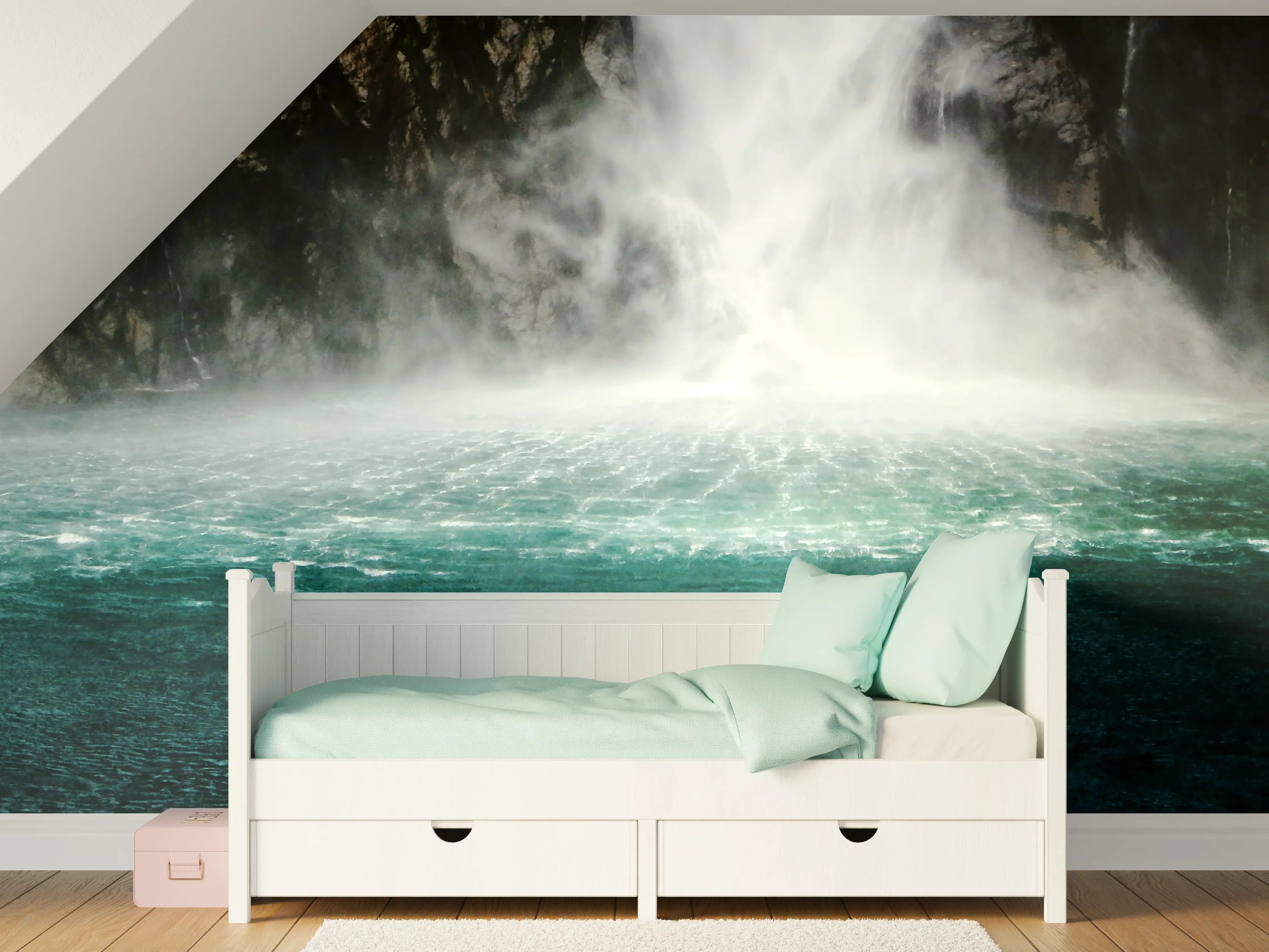 Kinderzimmer Wandgestaltung - Wildwasserfall mit Spritznebel