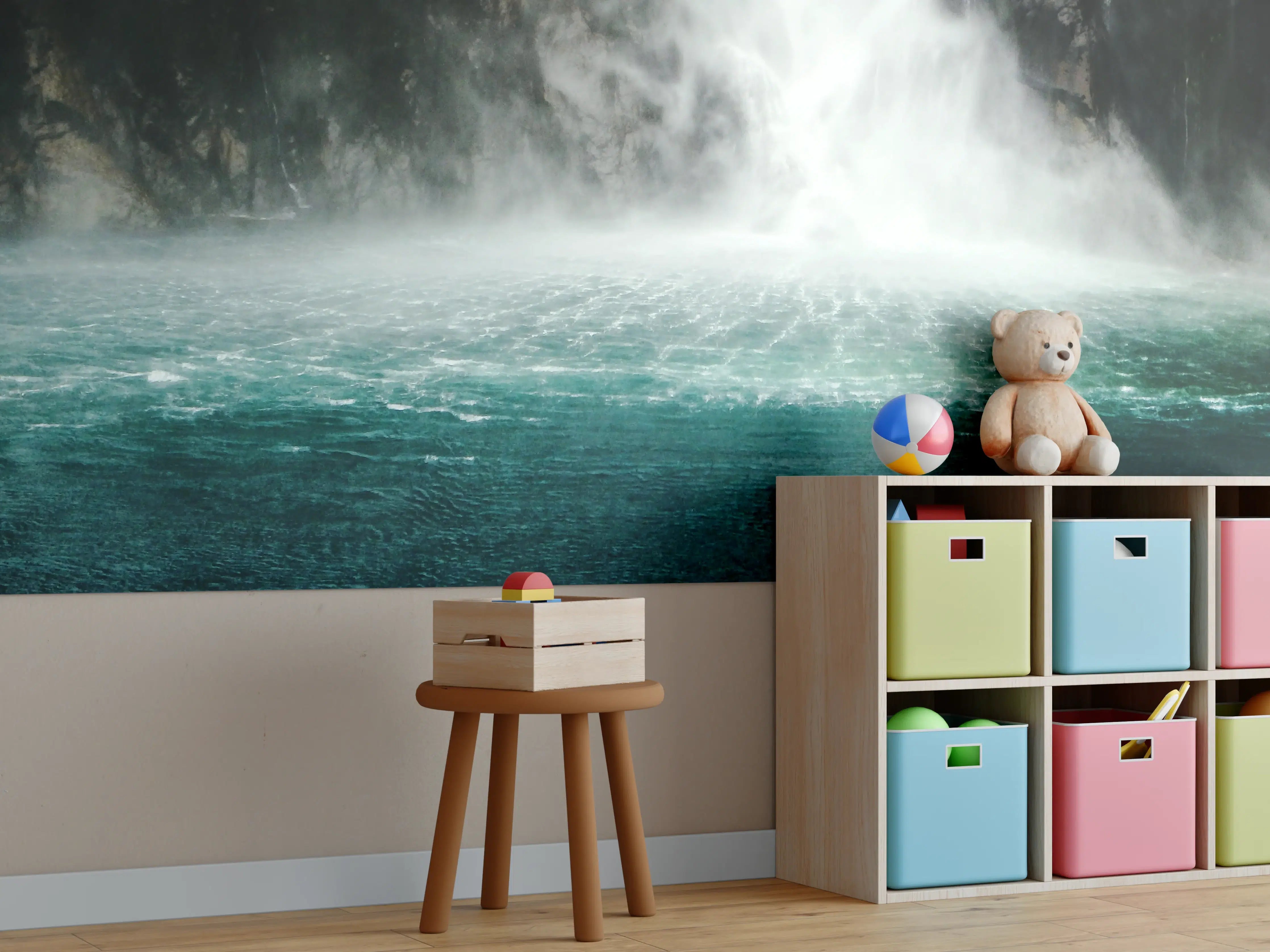 Kinderzimmer Wandgestaltung - Wildwasserfall mit Spritznebel