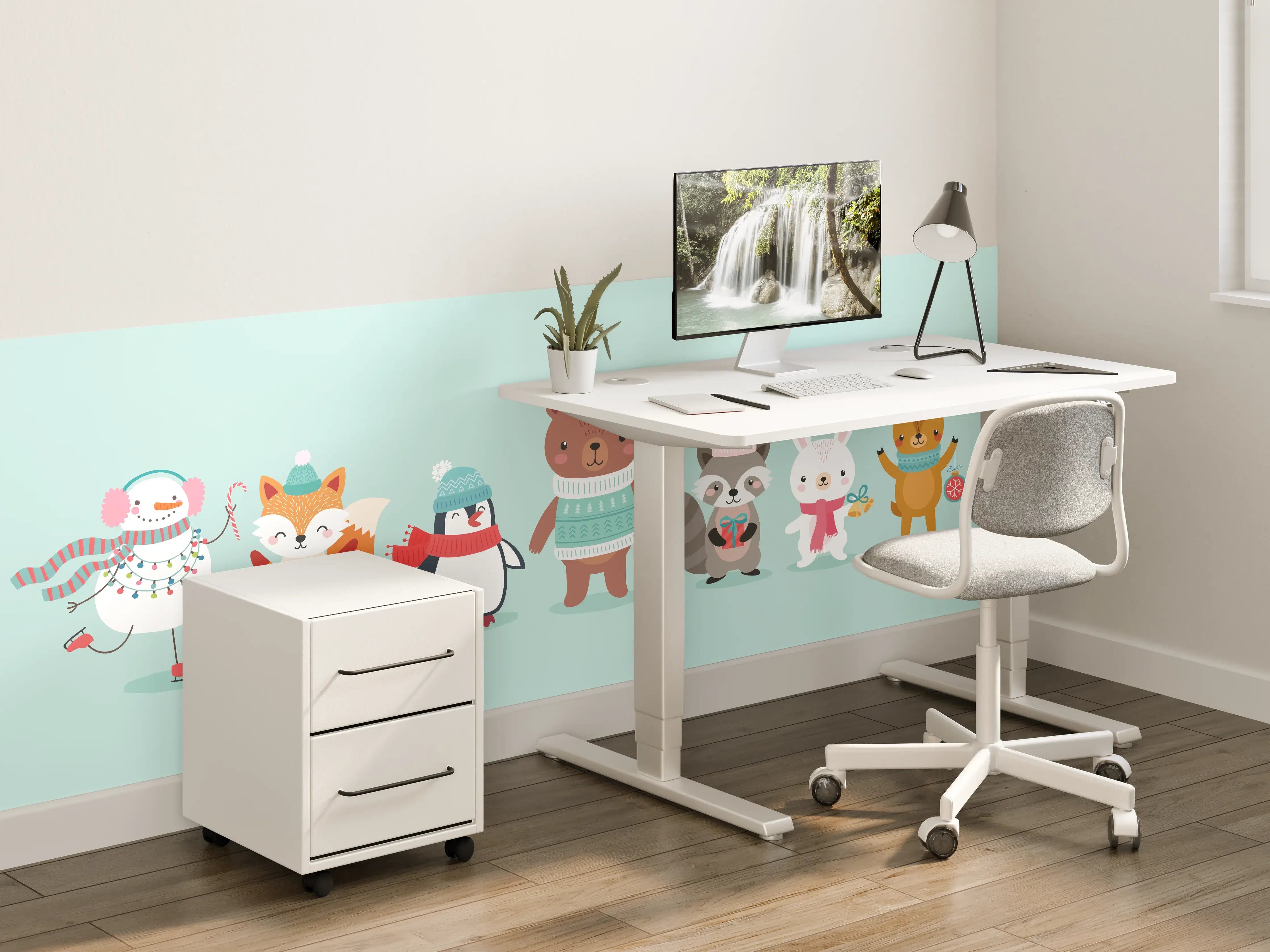 Kinderzimmer Wandgestaltung - Winterliche Tierfreunde Illustration