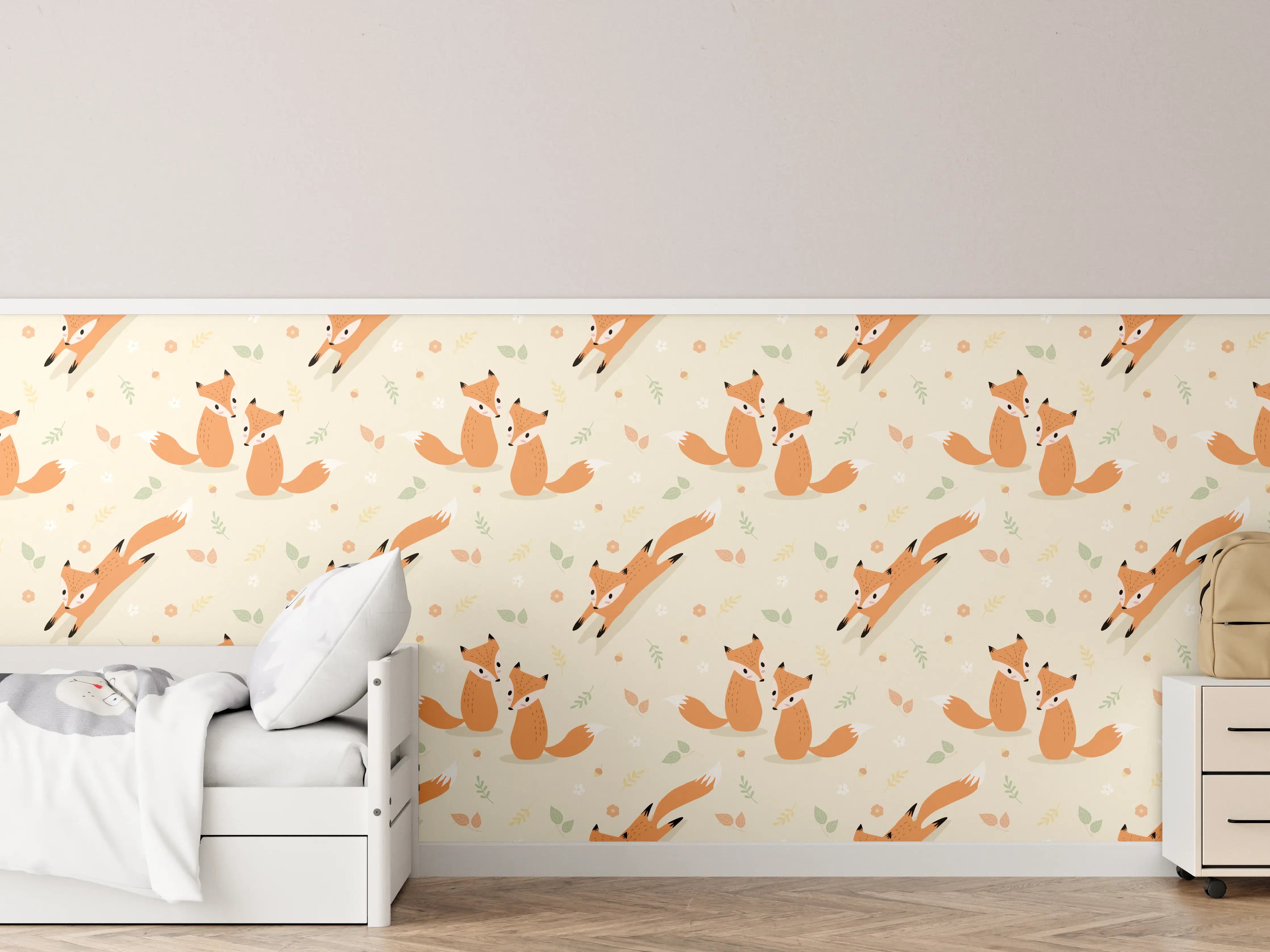 Kinderzimmer Wandgestaltung - Witzige Fuchsillustration im warmen Orangeton