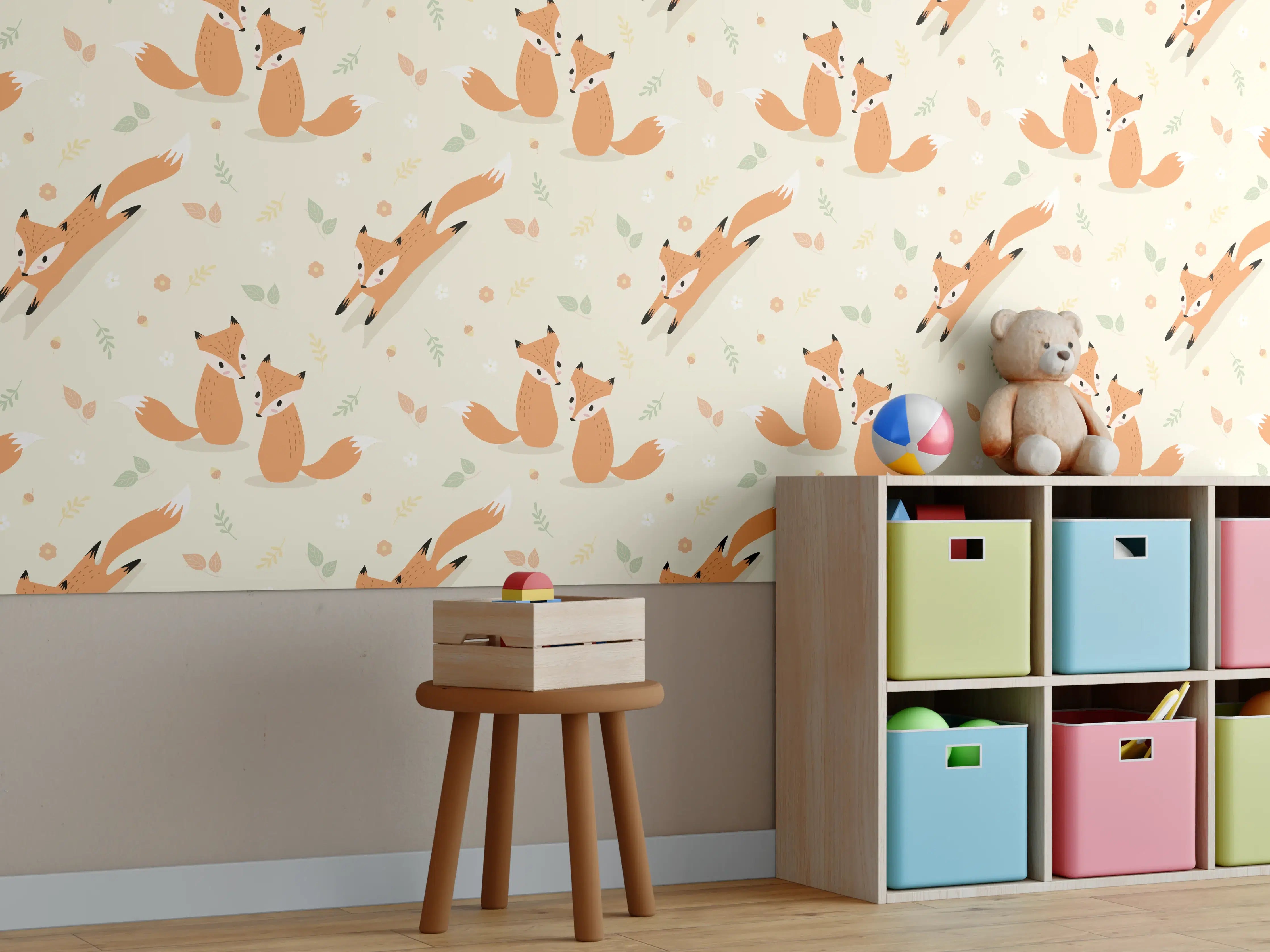 Kinderzimmer Wandgestaltung - Witzige Fuchsillustration im warmen Orangeton