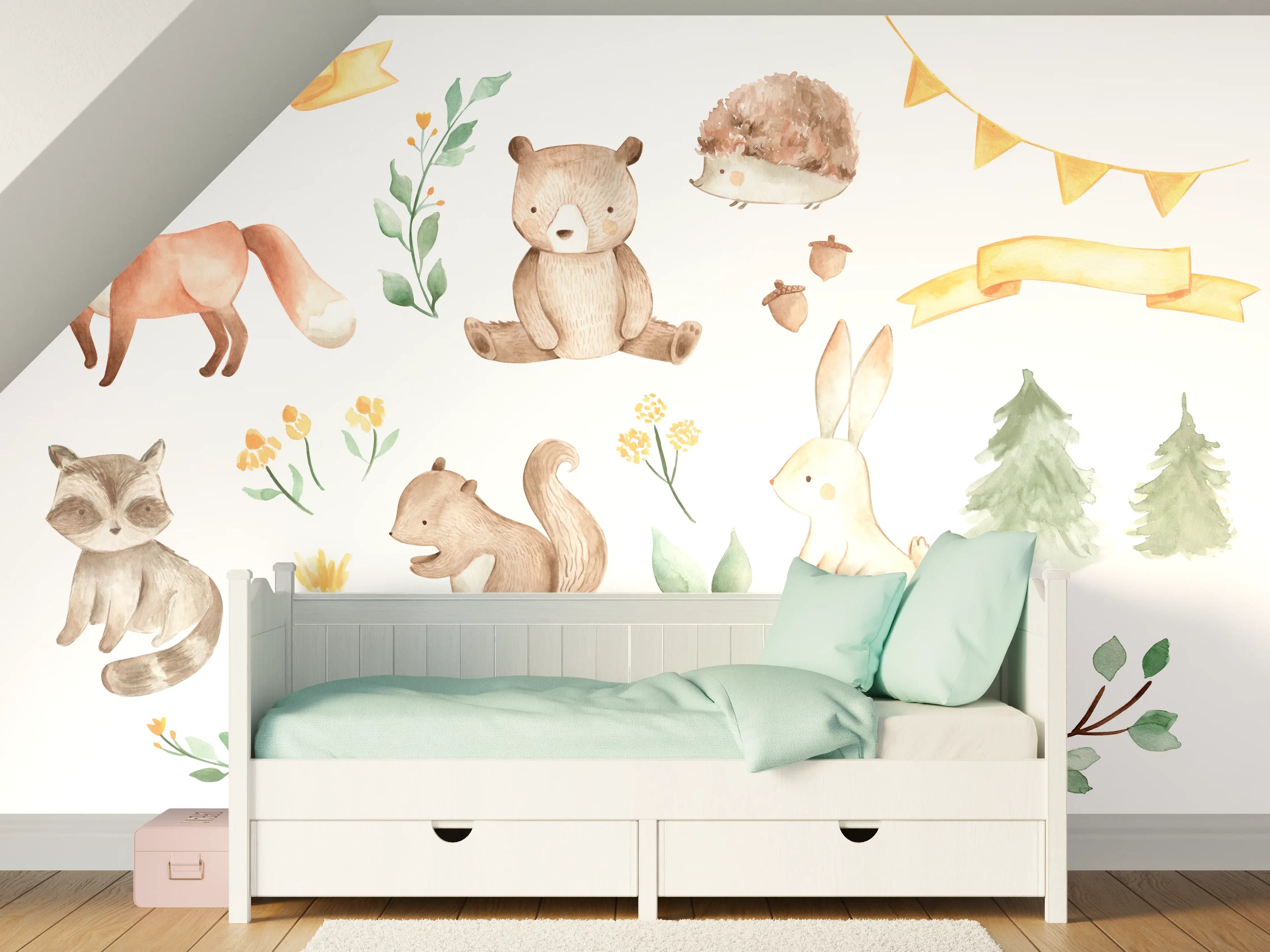 Kinderzimmer Wandgestaltung - Woodland Tiere - Aquarell
