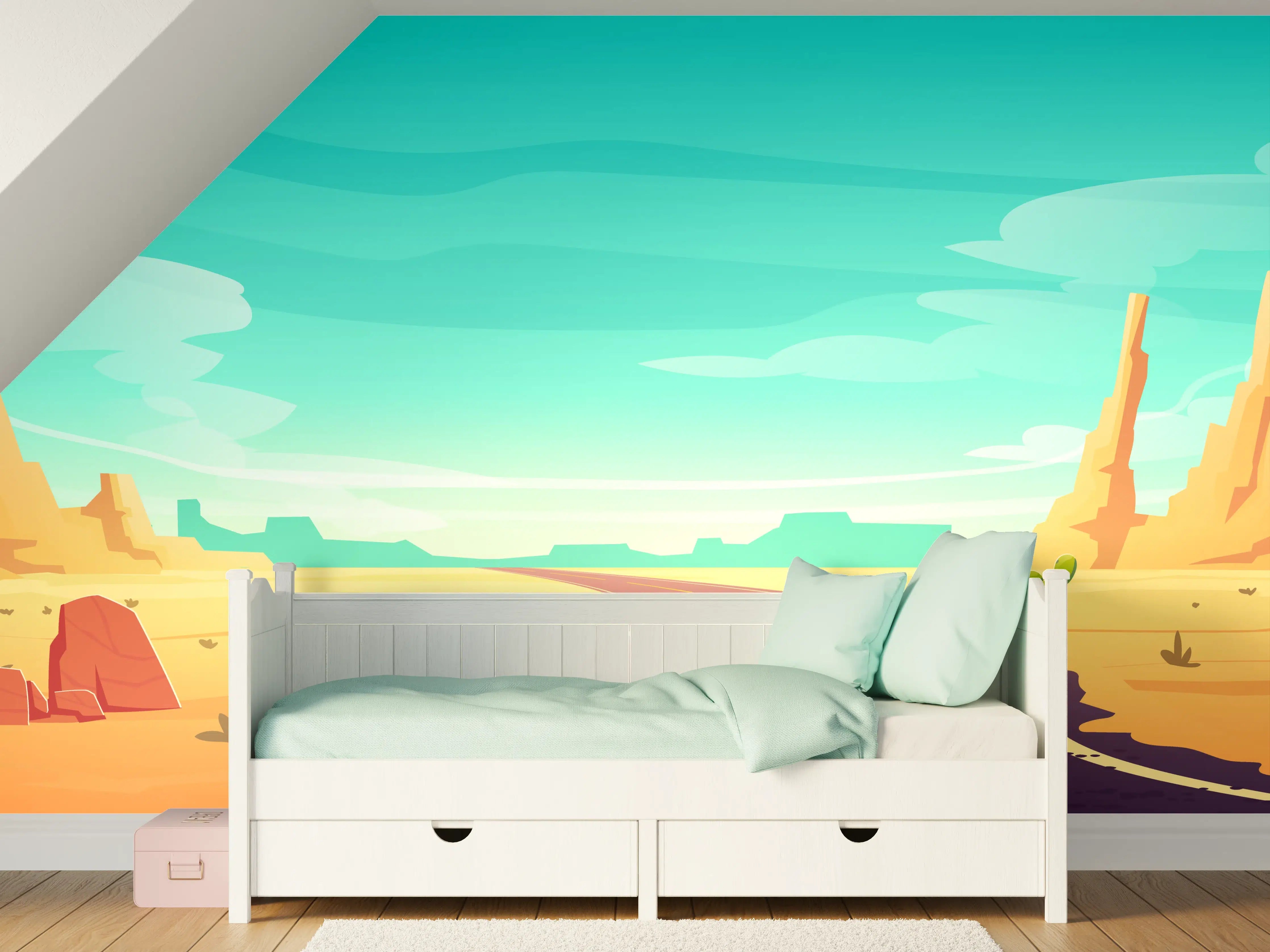 Kinderzimmer Wandgestaltung - Wüstenstraße mit Canyons und Kakteen