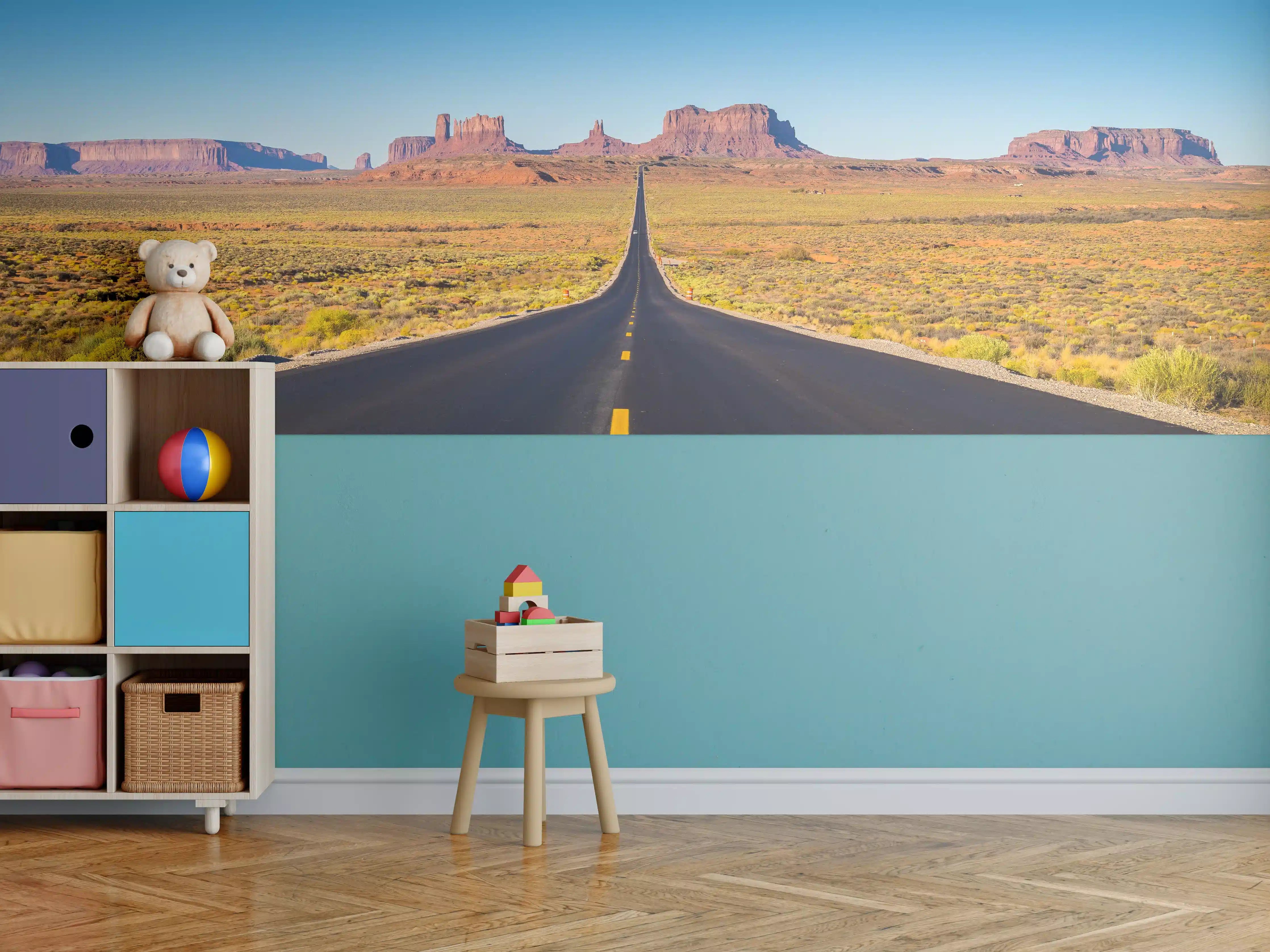 Kinderzimmer Wandgestaltung - Wüstenstraße mit Monument Valley im Hintergrund
