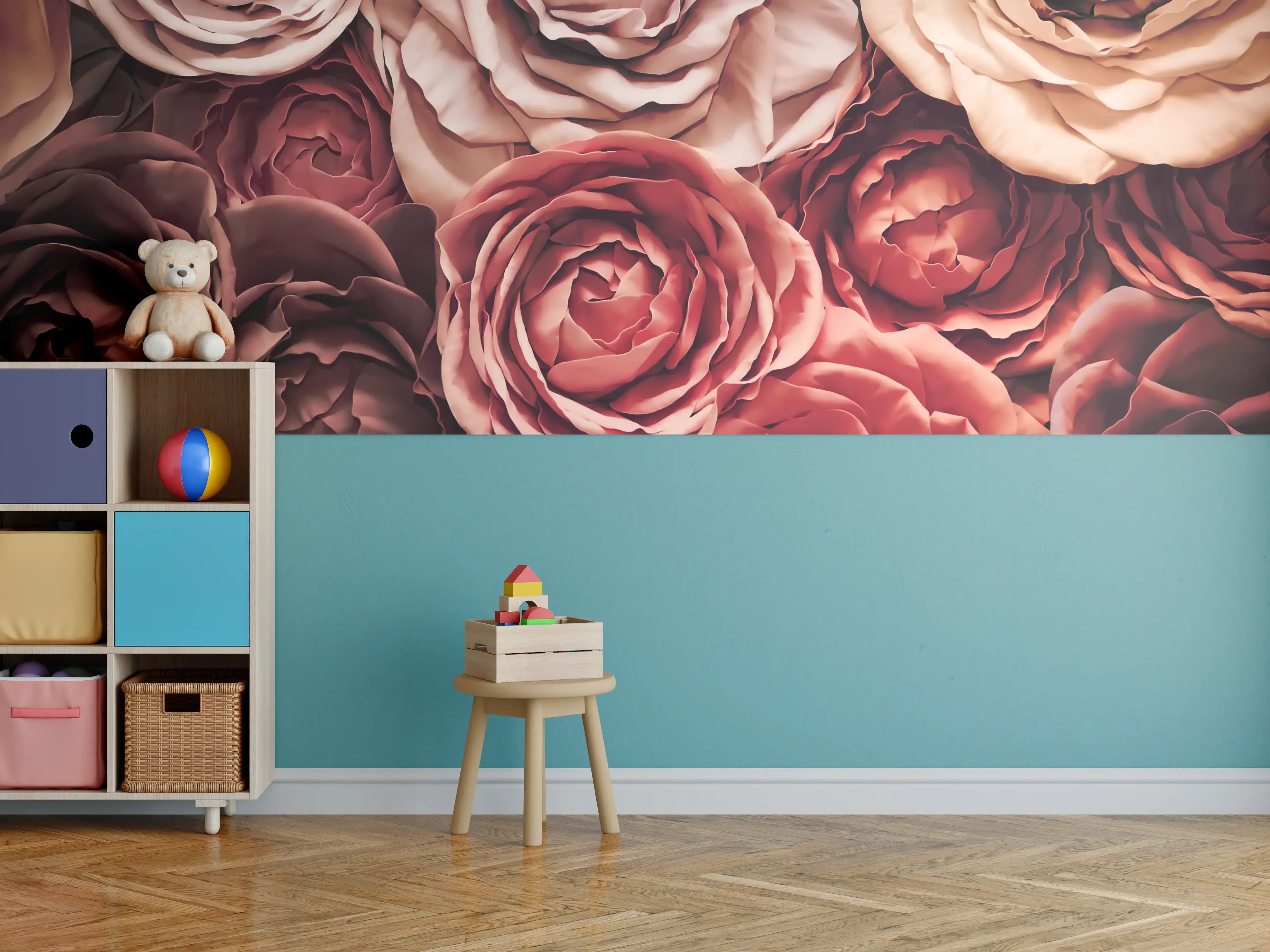 Kinderzimmer Wandgestaltung - Wunderschöne Rosen in warmen Tönen