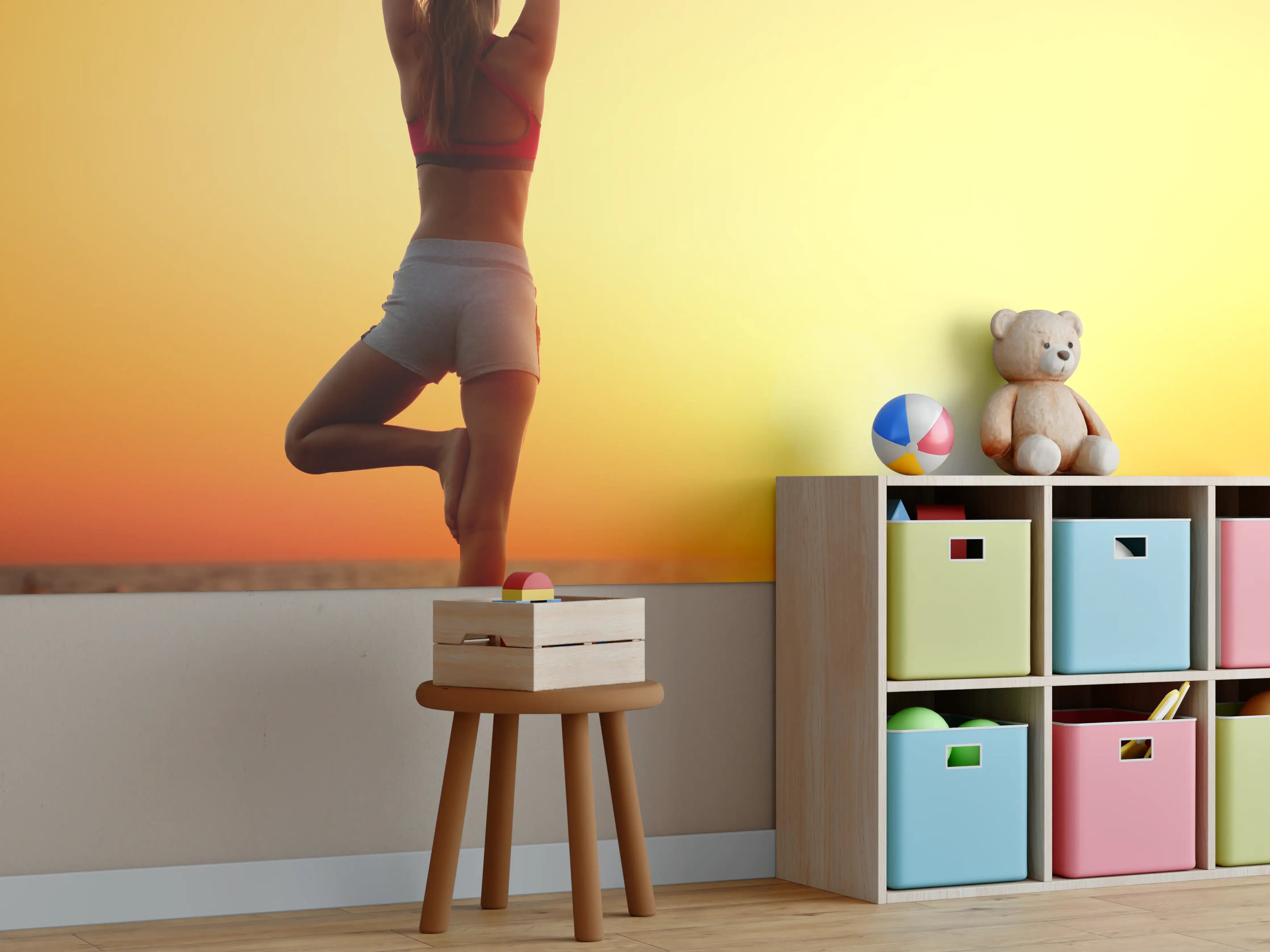 Kinderzimmer Wandgestaltung - Yoga bei Sonnenuntergang