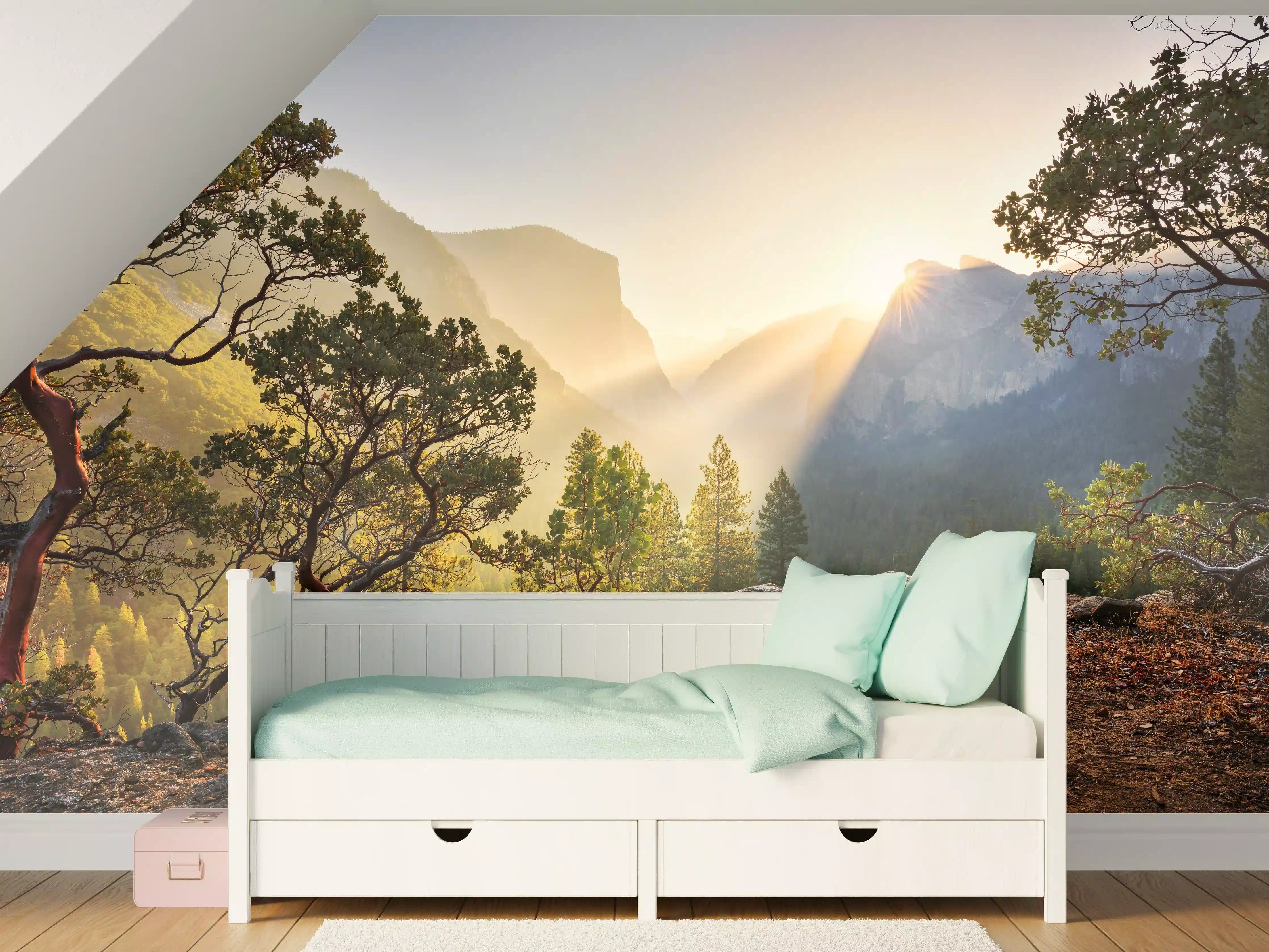 Kinderzimmer Wandgestaltung - Yosemite Sonnenstrahlen Panorama