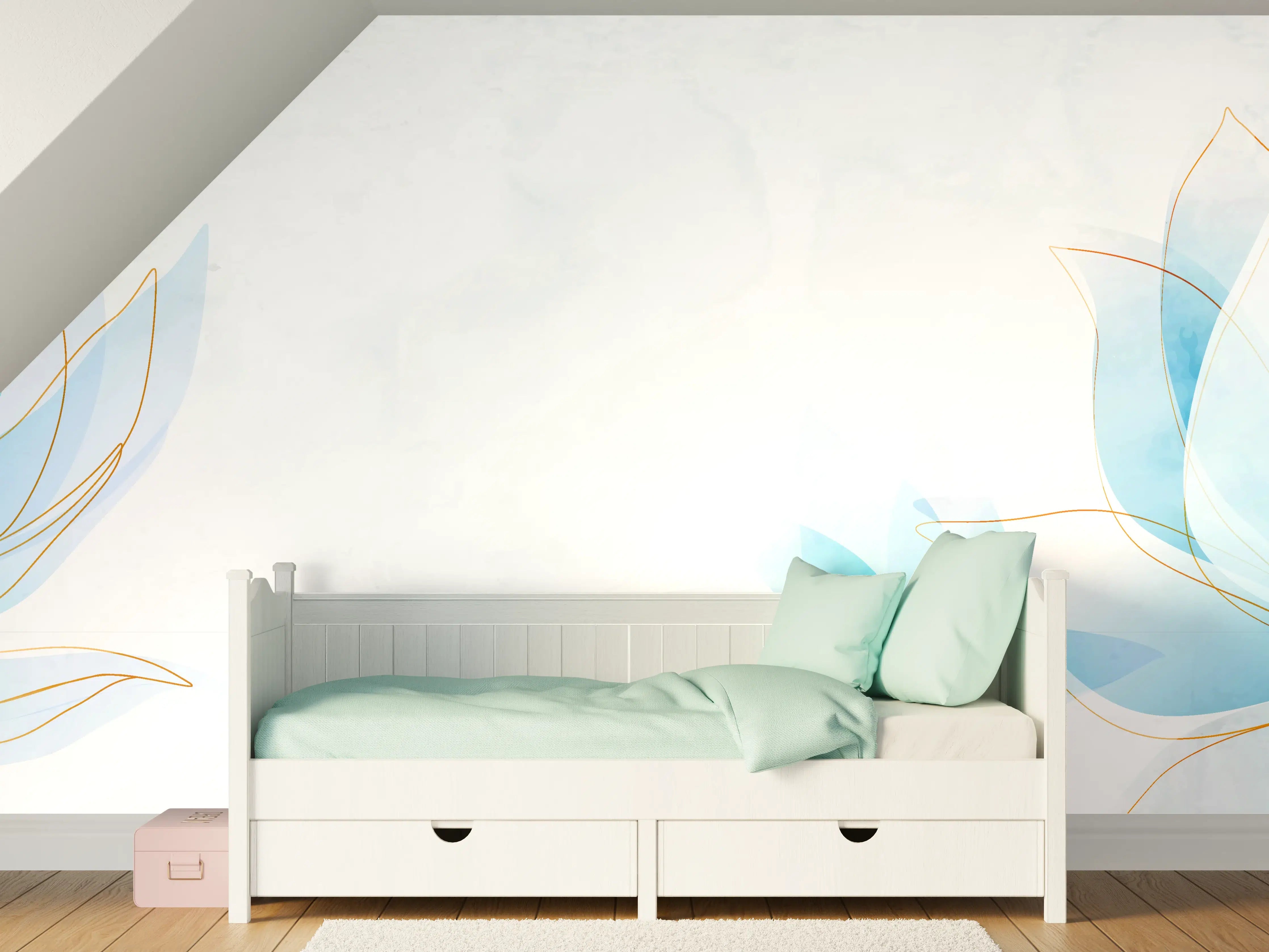 Kinderzimmer Wandgestaltung - Zarte Blaue Blumen Illustration