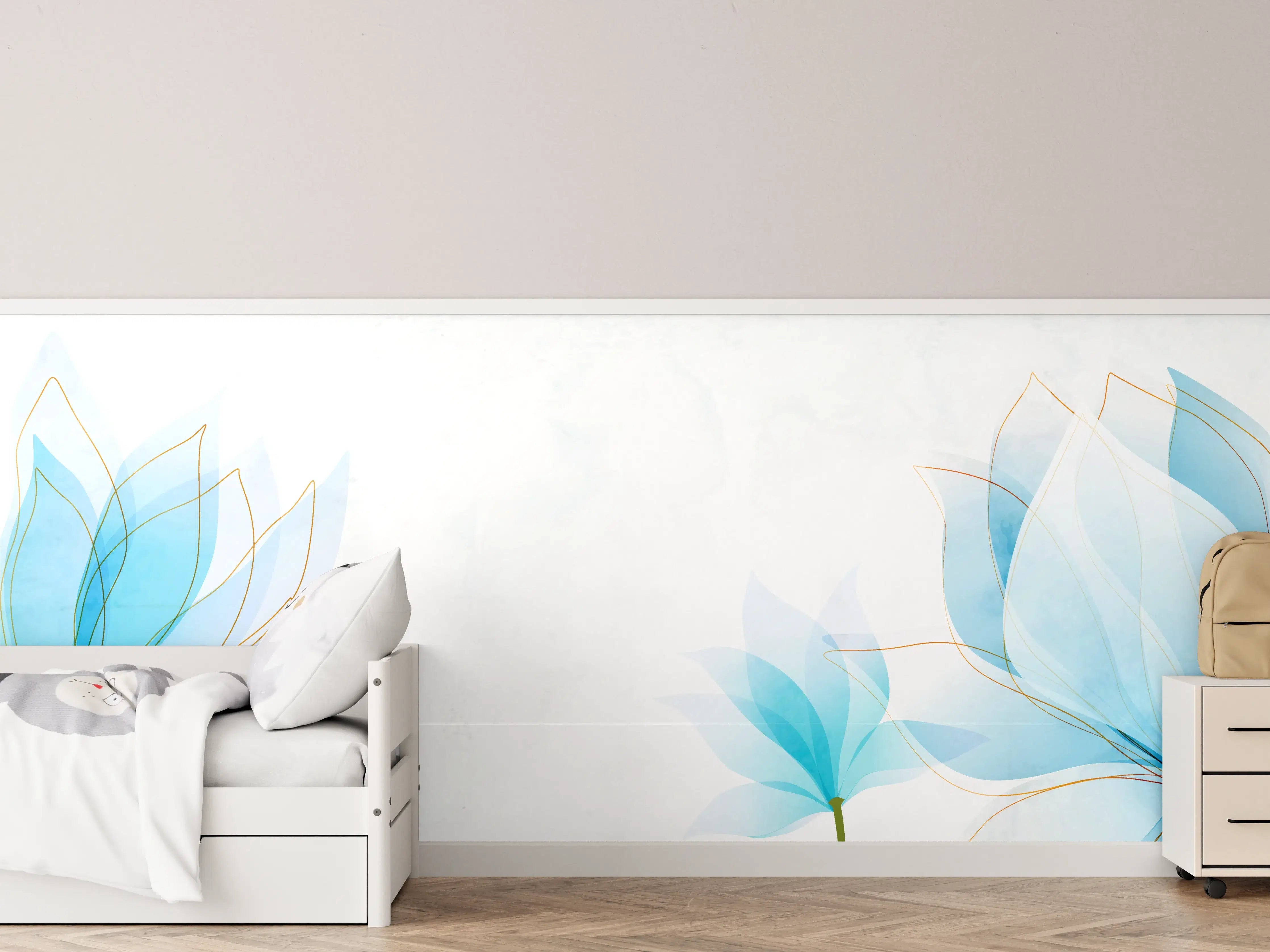 Kinderzimmer Wandgestaltung - Zarte Blaue Blumen Illustration