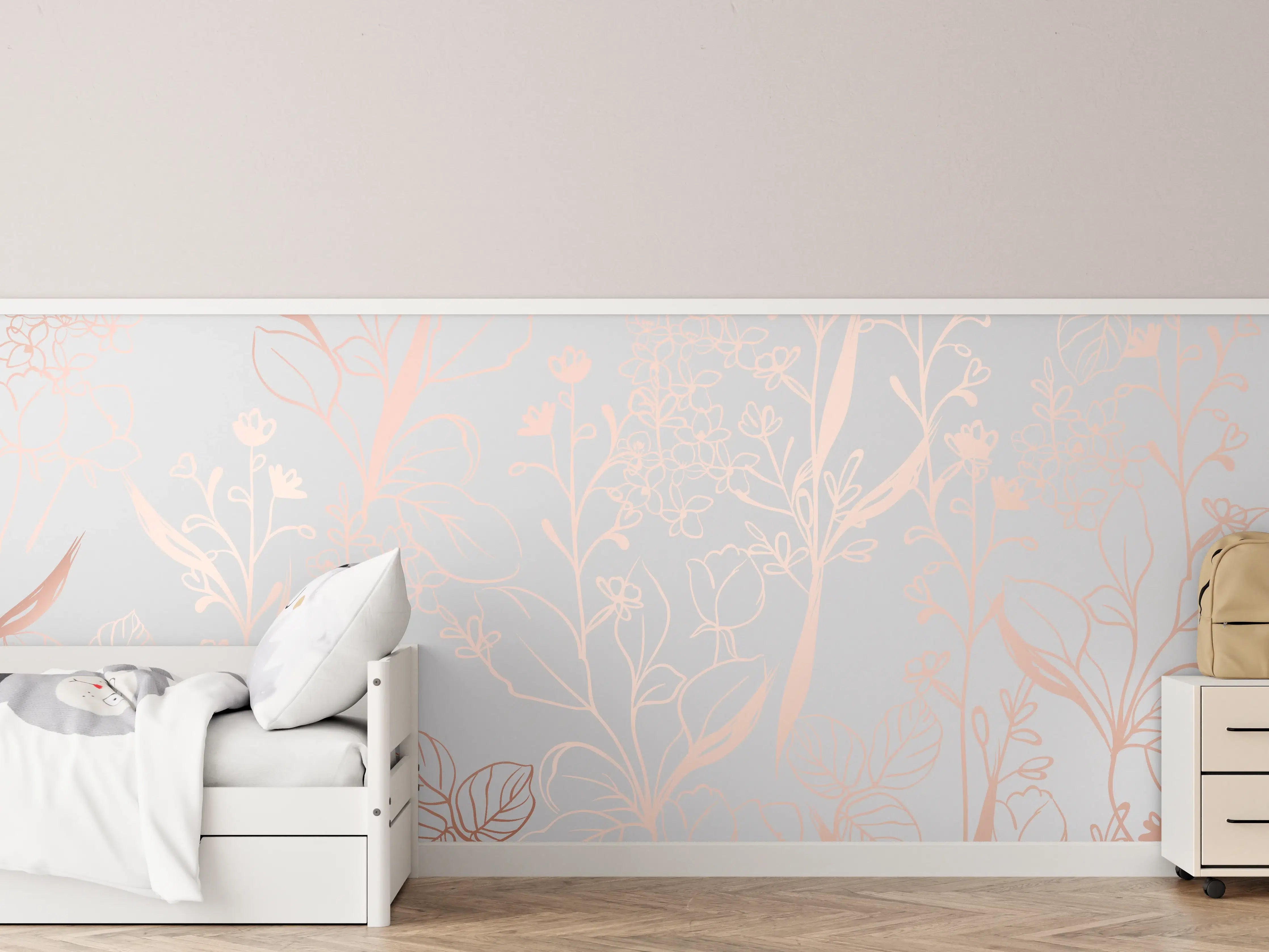 Kinderzimmer Wandgestaltung - Zarte Blütenillustration Beige-Rosa