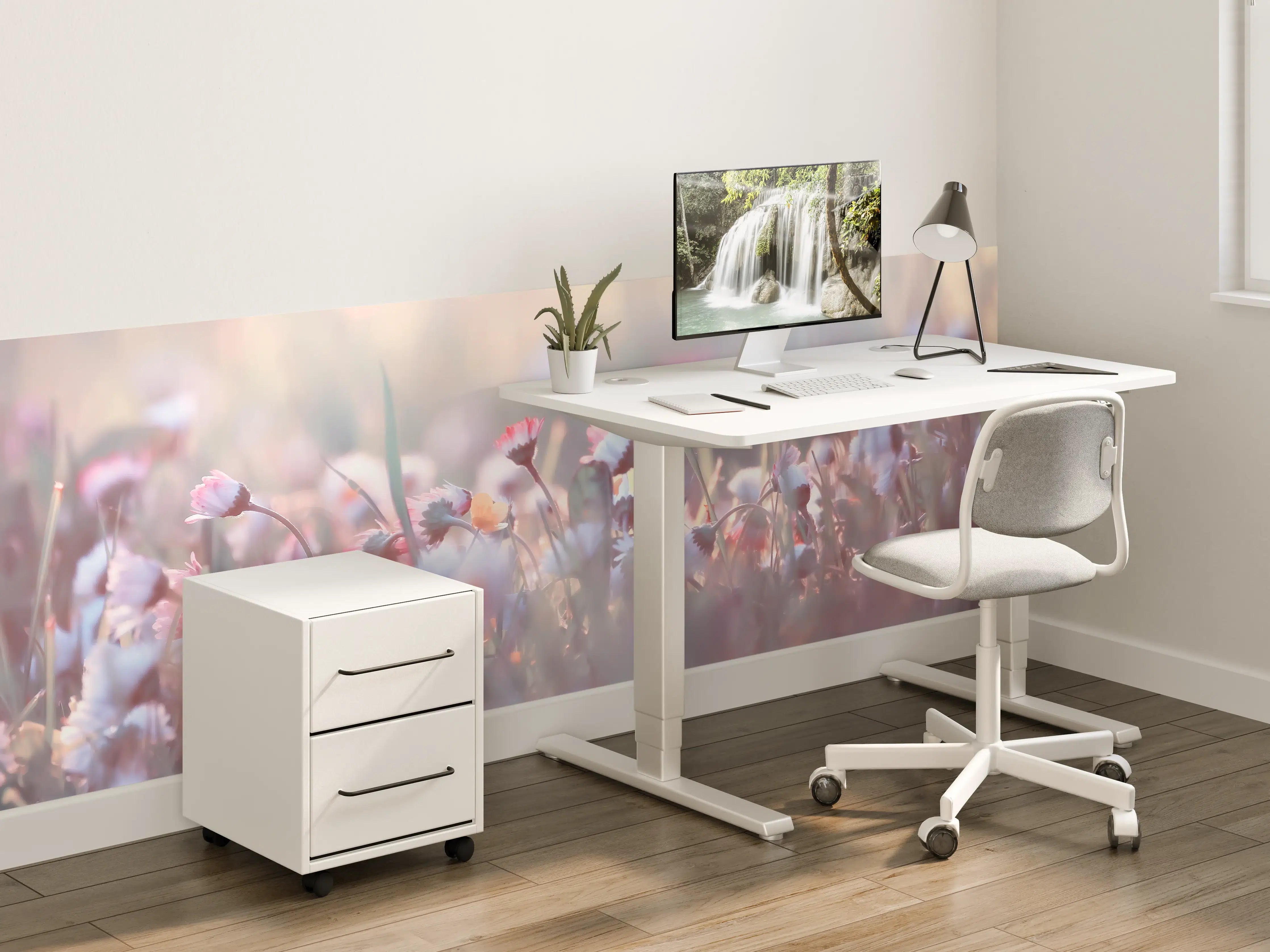 Kinderzimmer Wandgestaltung - Zarte Blumen im Morgengrauen