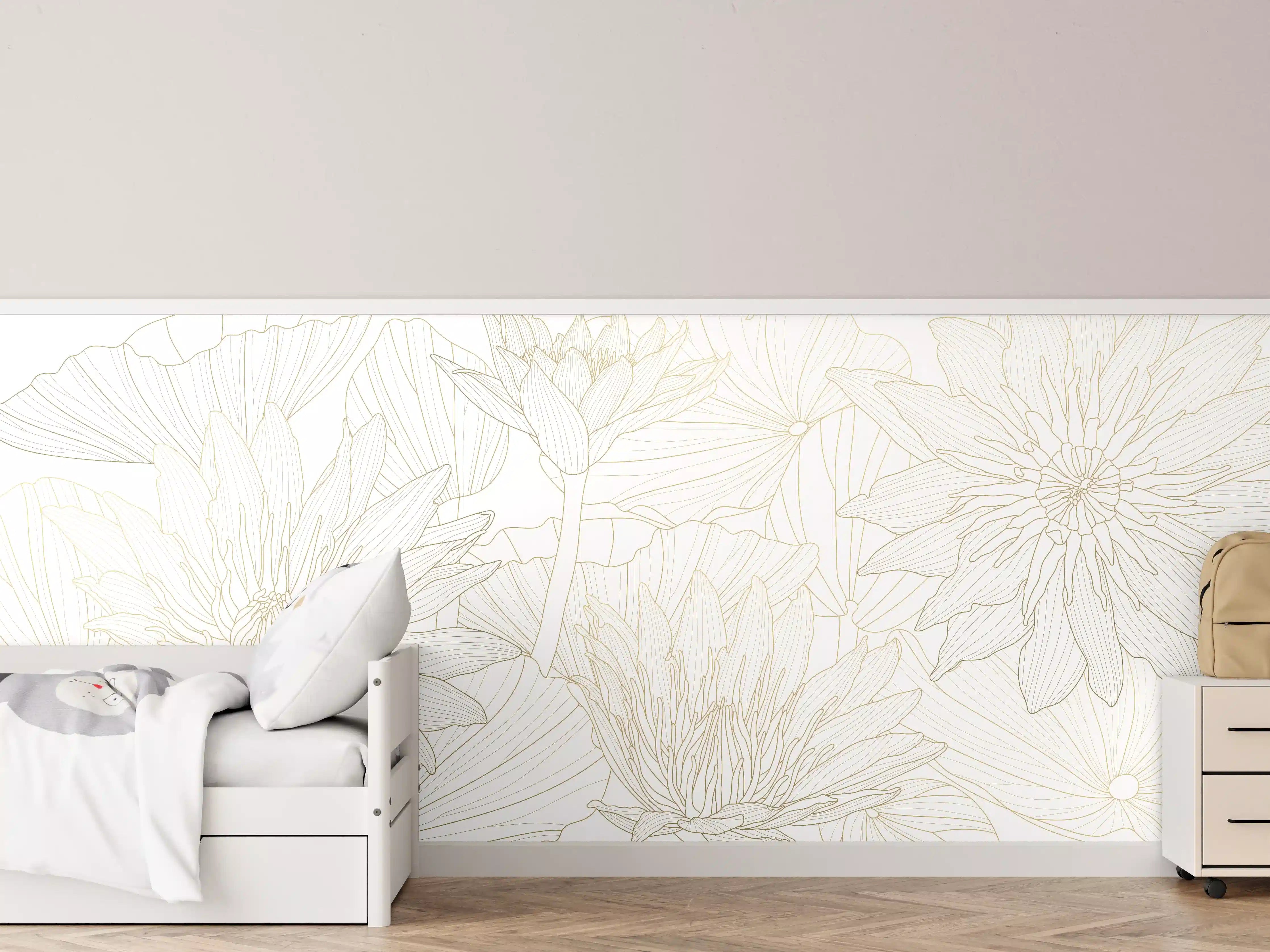 Kinderzimmer Wandgestaltung - Zarte Blumenlinie in Creme und Beige