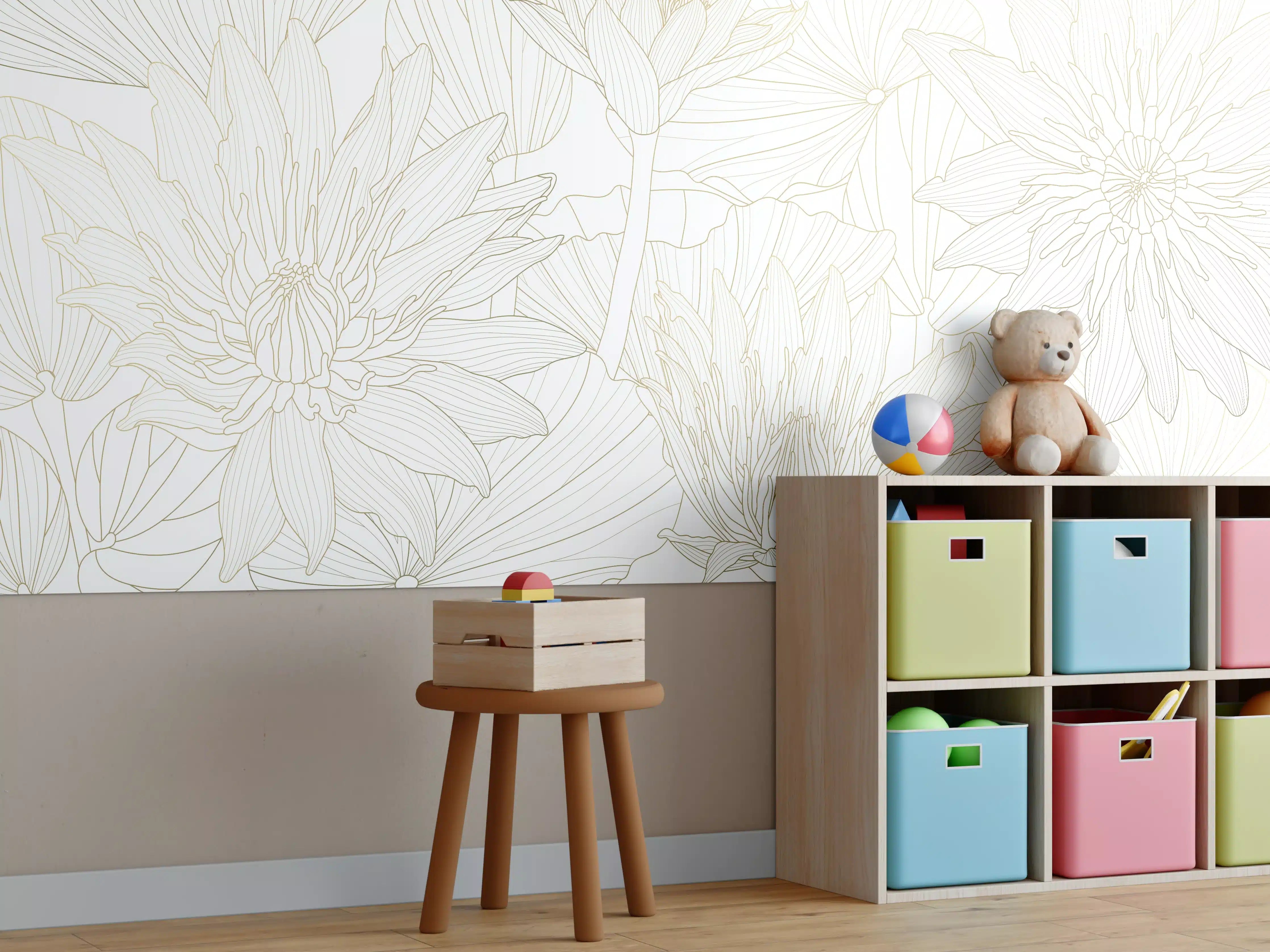 Kinderzimmer Wandgestaltung - Zarte Blumenlinie in Creme und Beige