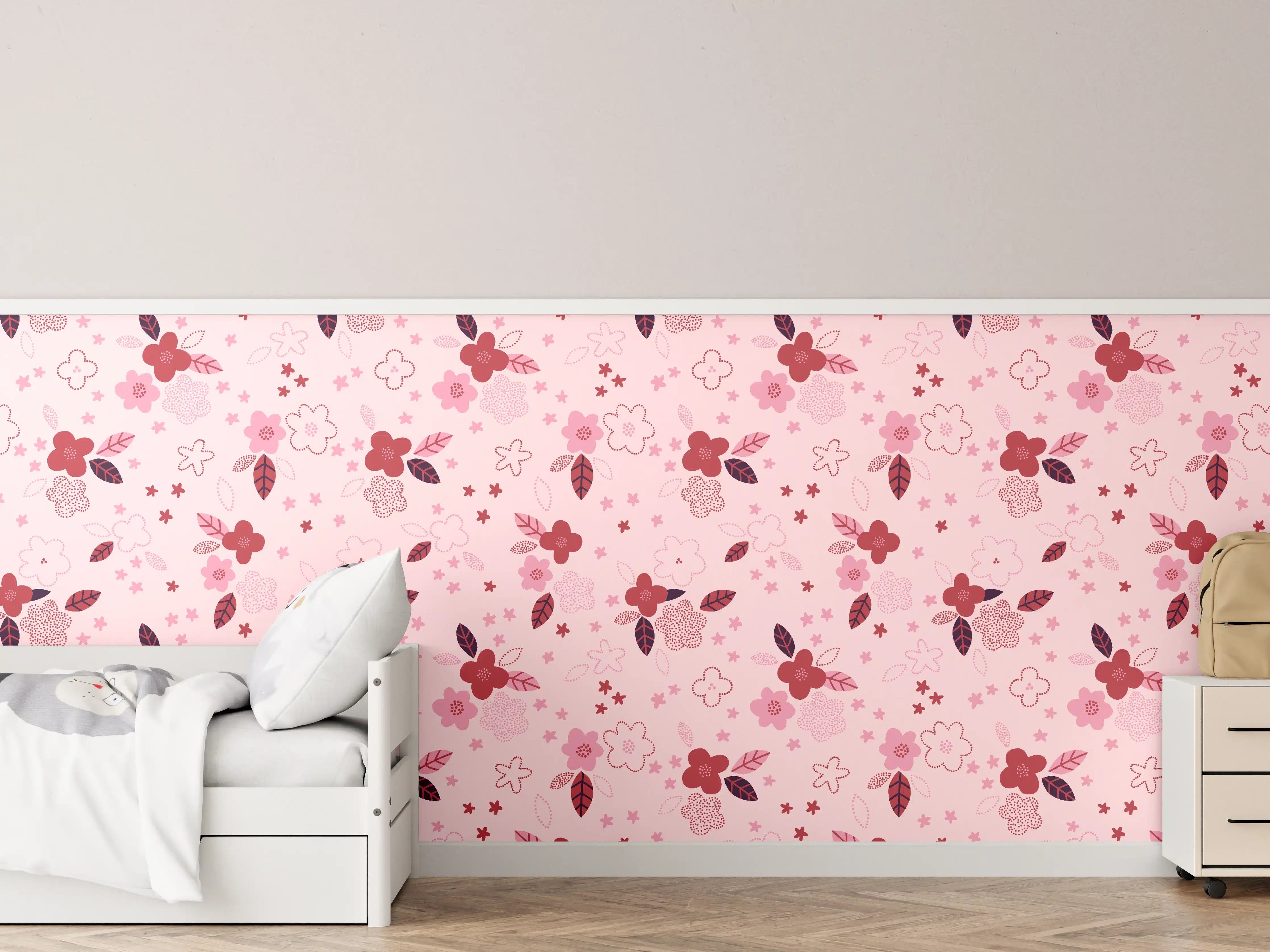 Kinderzimmer Wandgestaltung - Zarte Blumenmuster in Pink und Braun