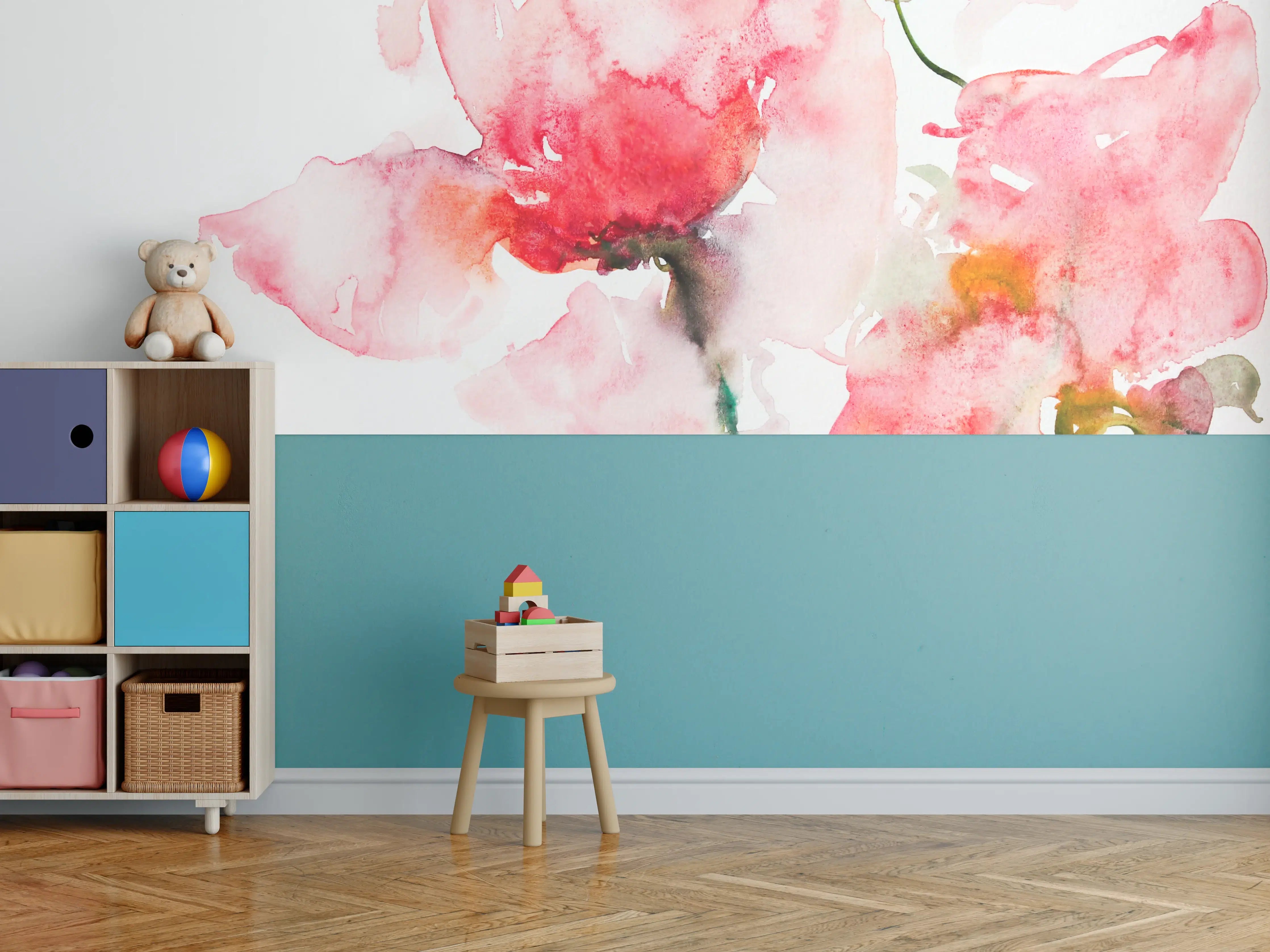 Kinderzimmer Wandgestaltung - Zarte Grau-Wasserblumen