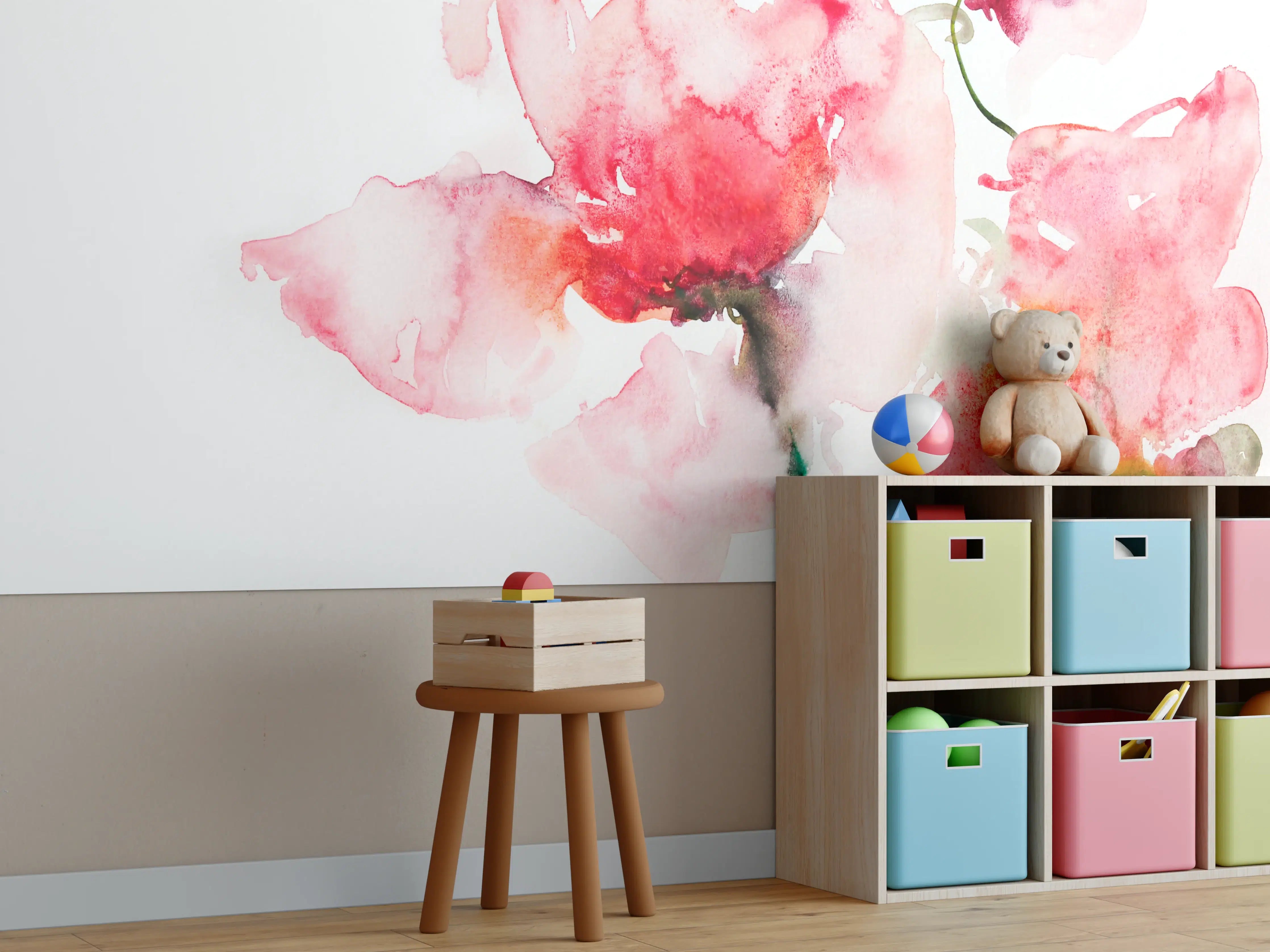 Kinderzimmer Wandgestaltung - Zarte Grau-Wasserblumen