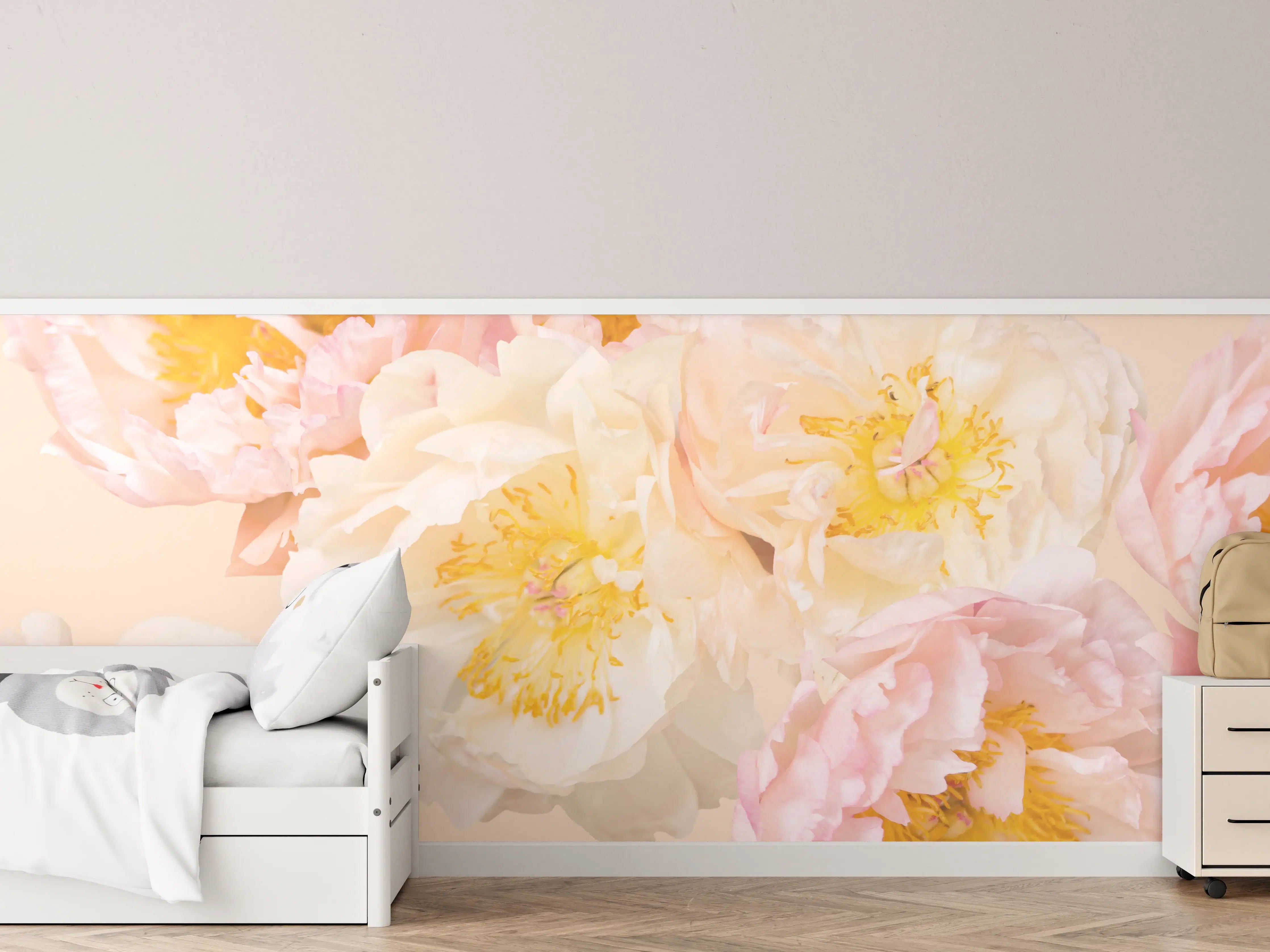 Kinderzimmer Wandgestaltung - Zarte Grauwiese in Pastelltönen