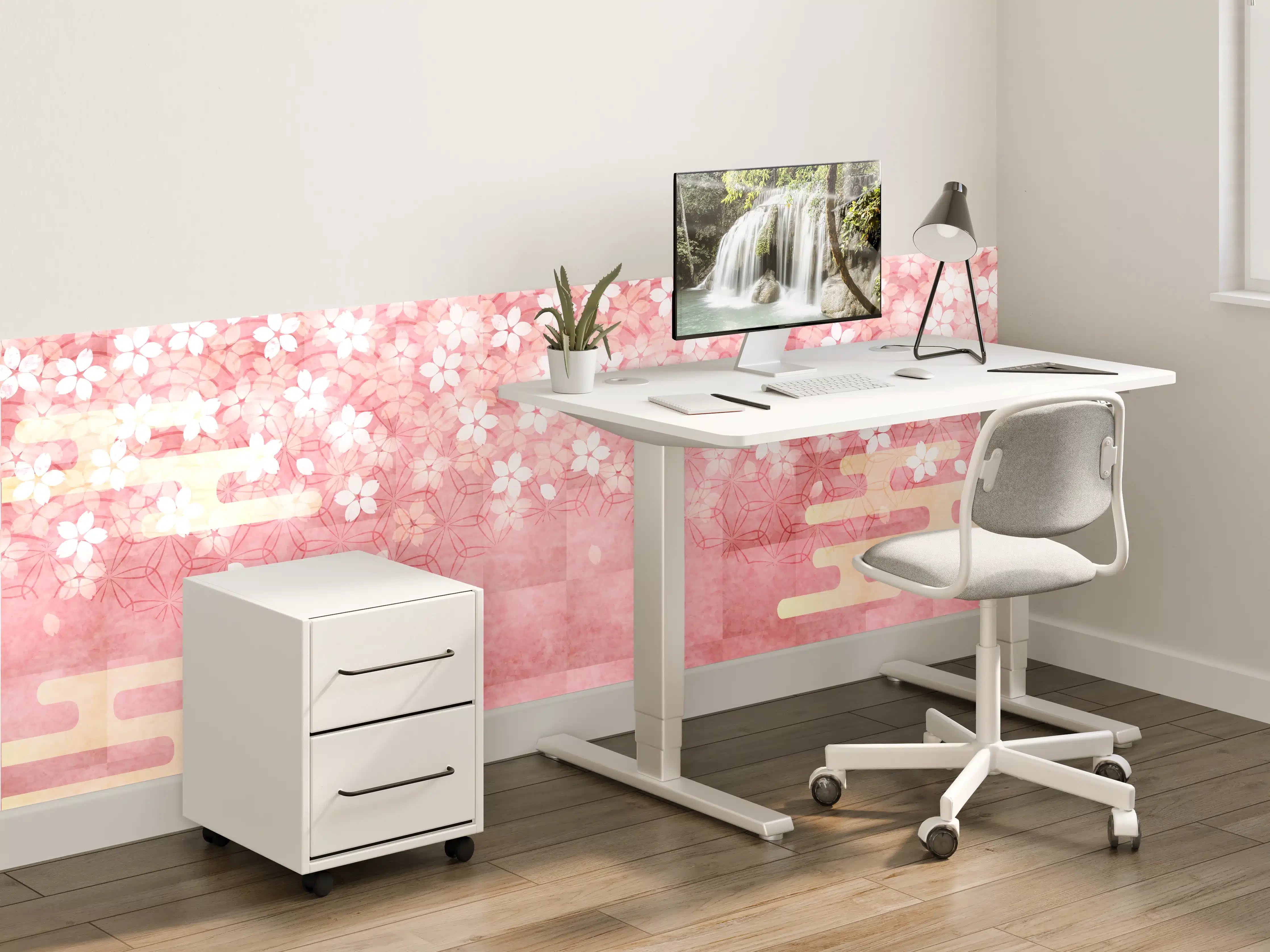 Kinderzimmer Wandgestaltung - Zarte Kirschblüten auf pinkem Hintergrund