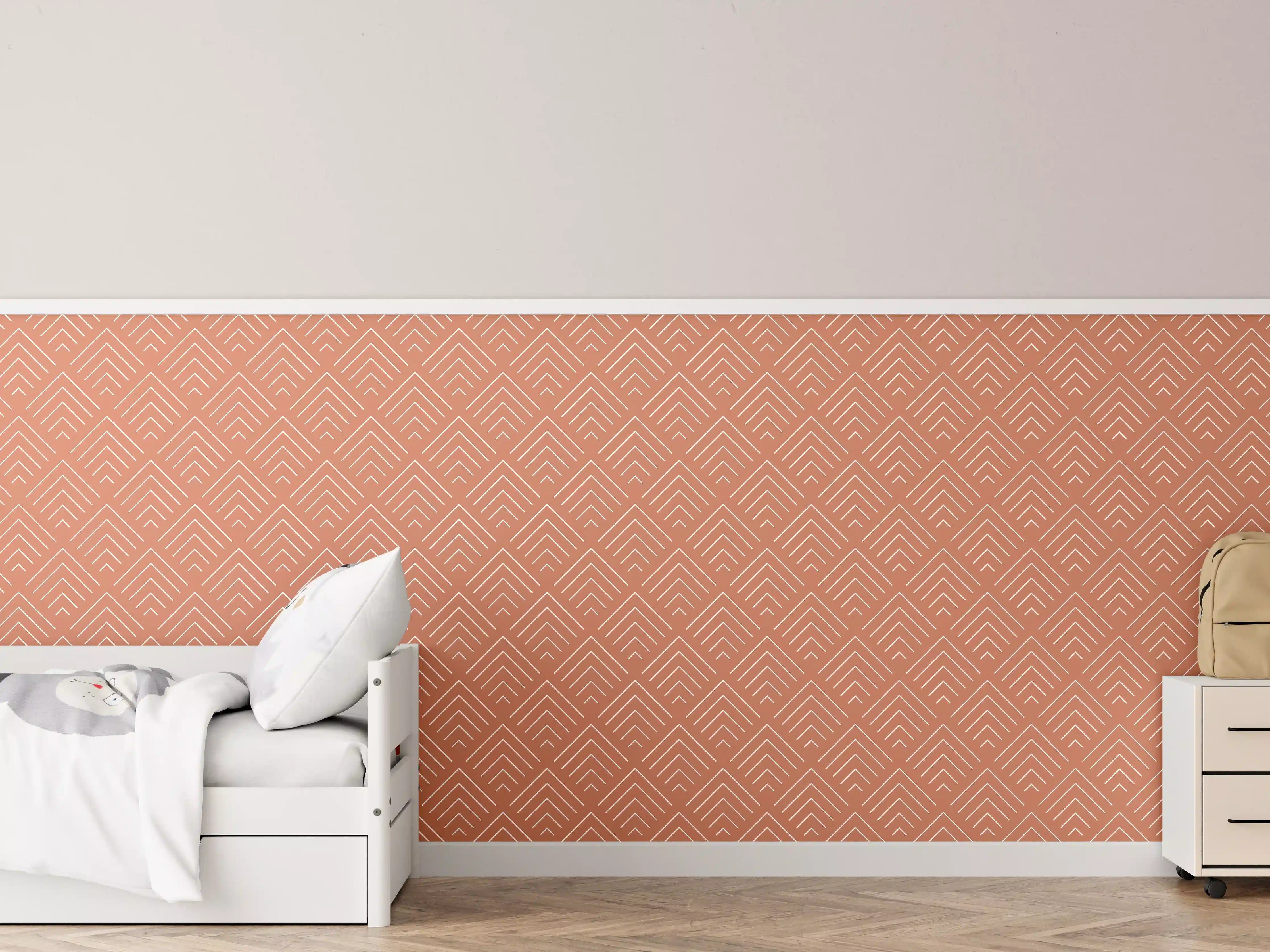 Kinderzimmer Wandgestaltung - Zarte Kupfer- und Beige-Wandgestaltung mit geometrischem Muster