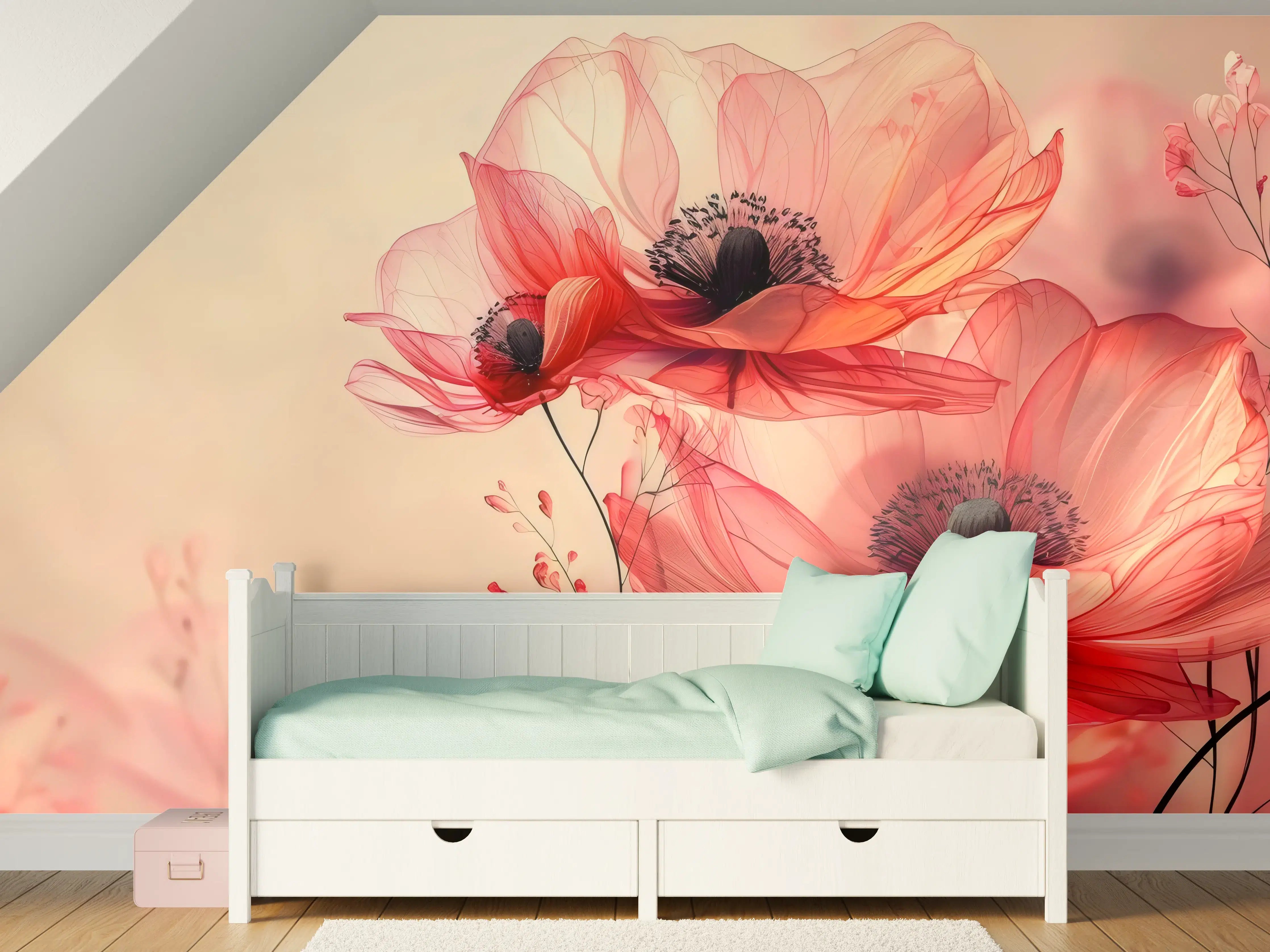 Kinderzimmer Wandgestaltung - Zarte Mohnblüten in Rosa
