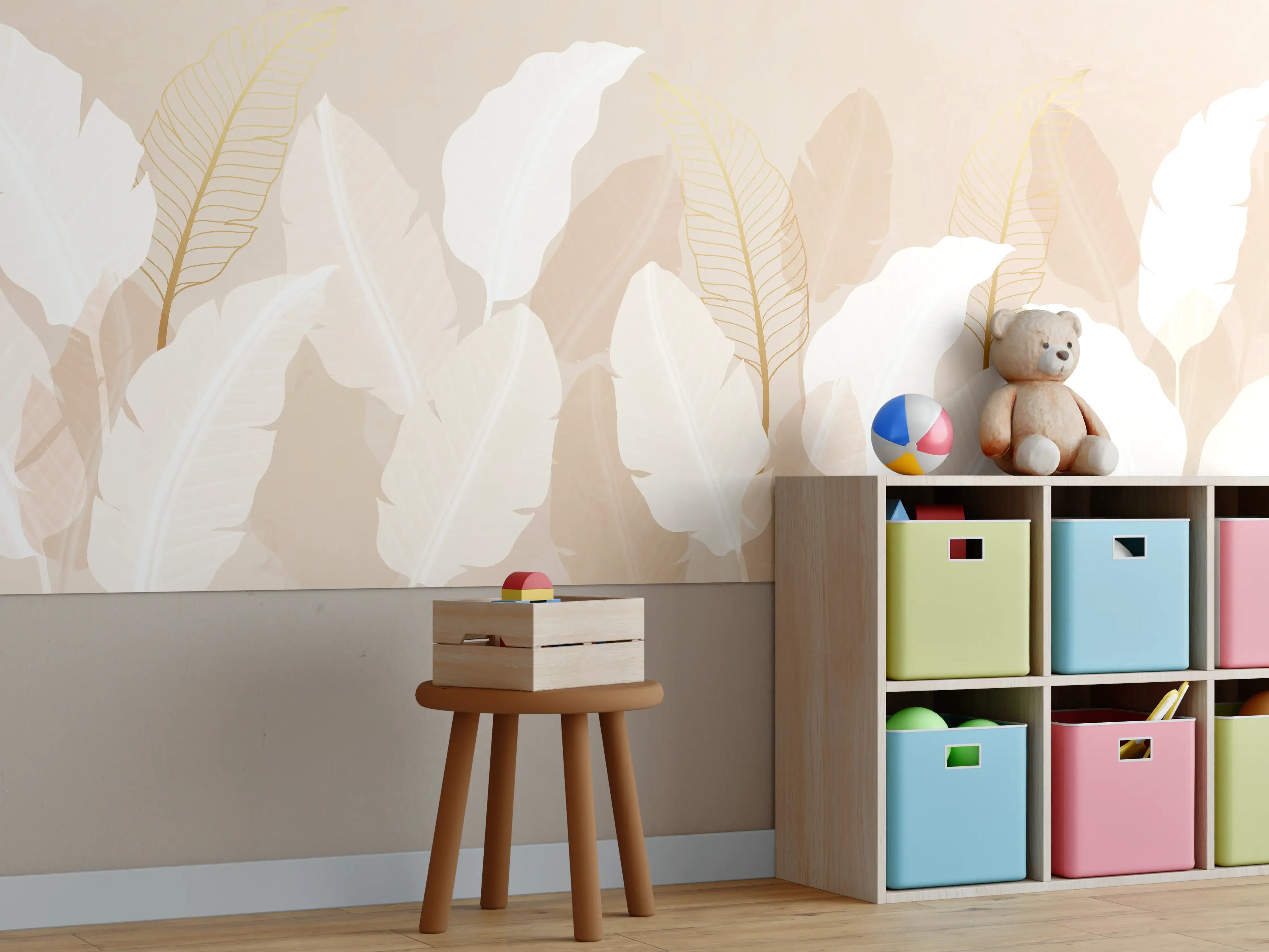 Kinderzimmer Wandgestaltung - Zarte-Pastell-Blätter-Stilbild