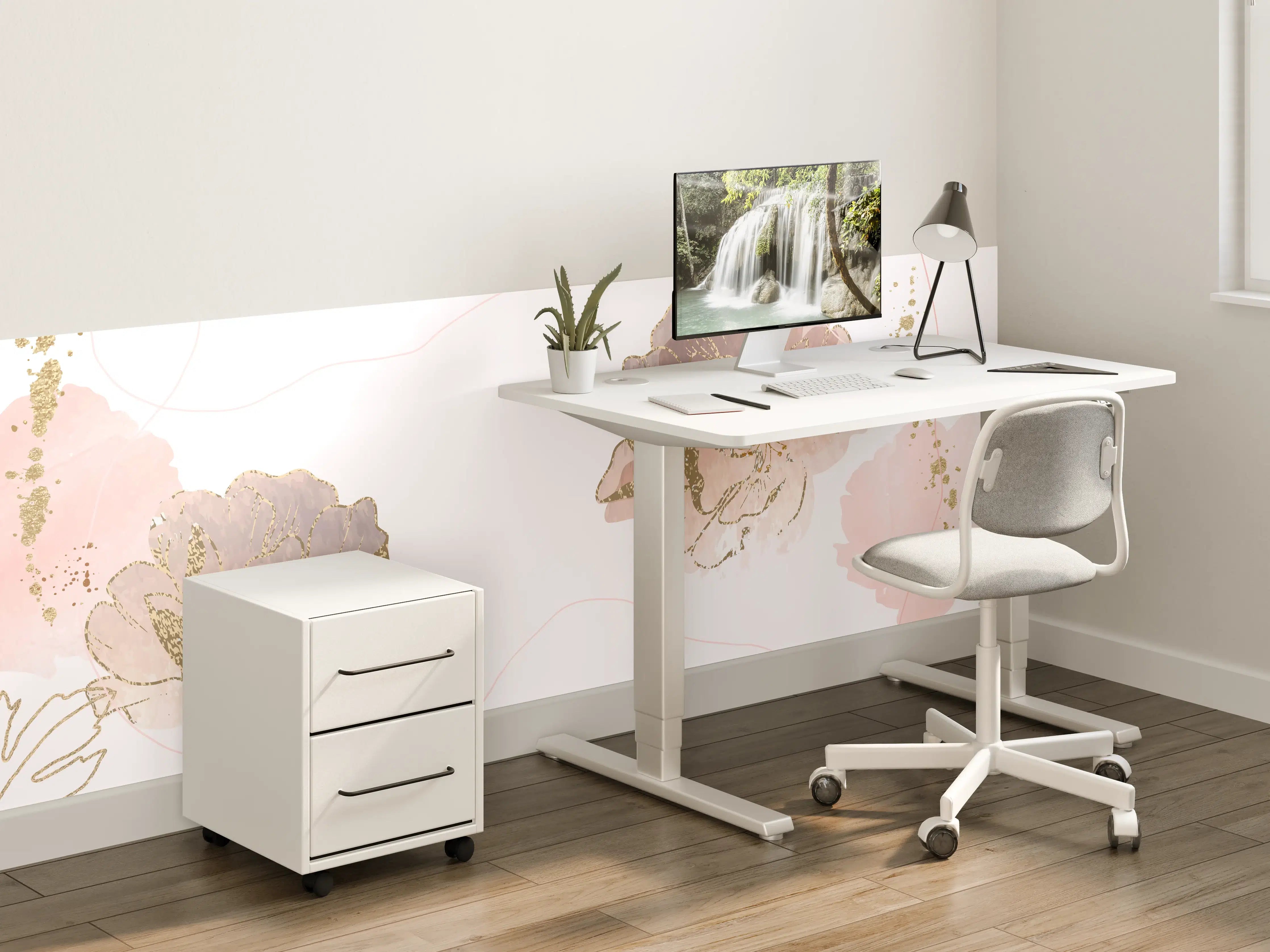 Kinderzimmer Wandgestaltung - Zarte Pastellblumen in Grautönen