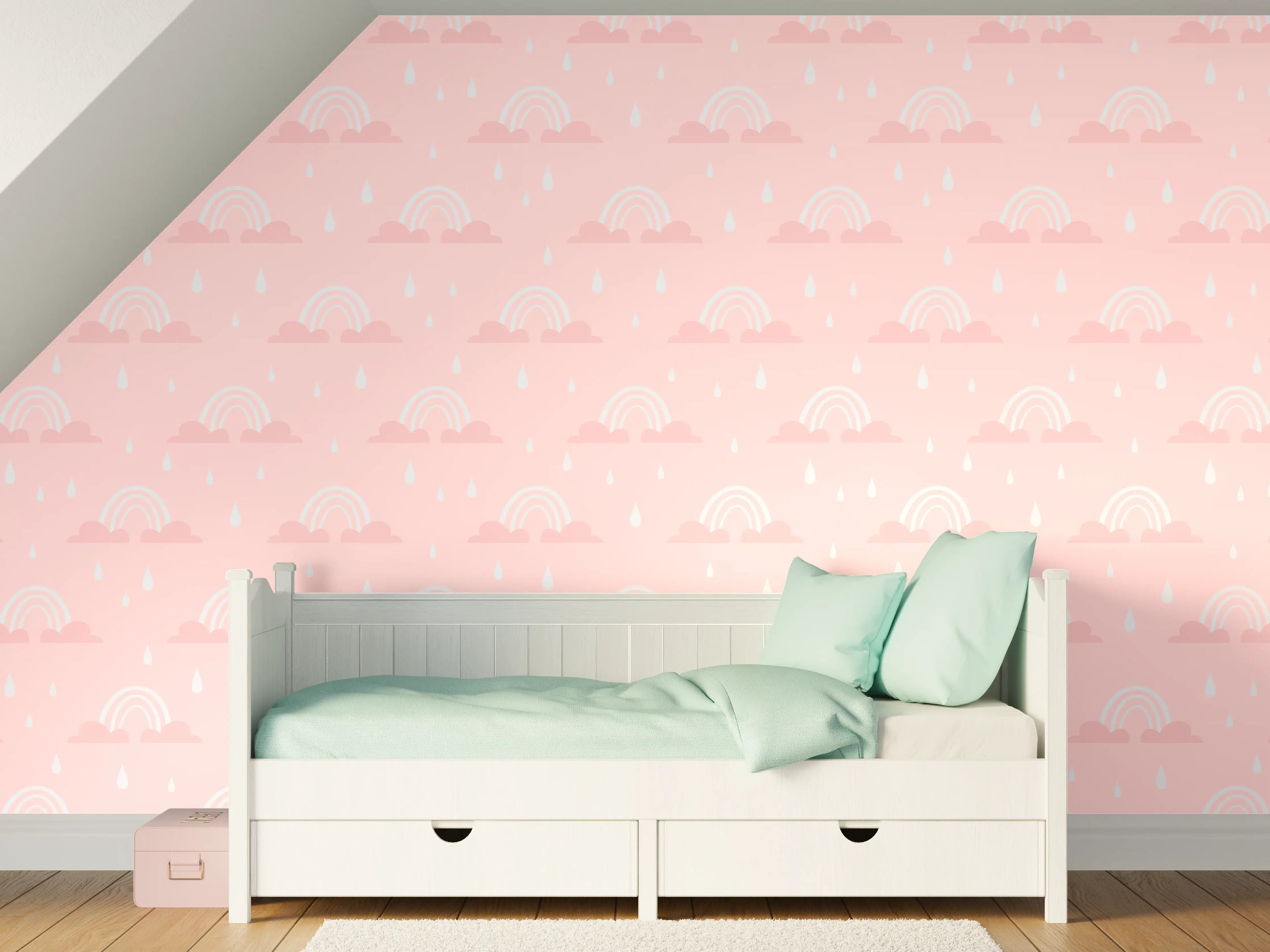 Kinderzimmer Wandgestaltung - Zarte rosa Wolkenhimmel-Motiv