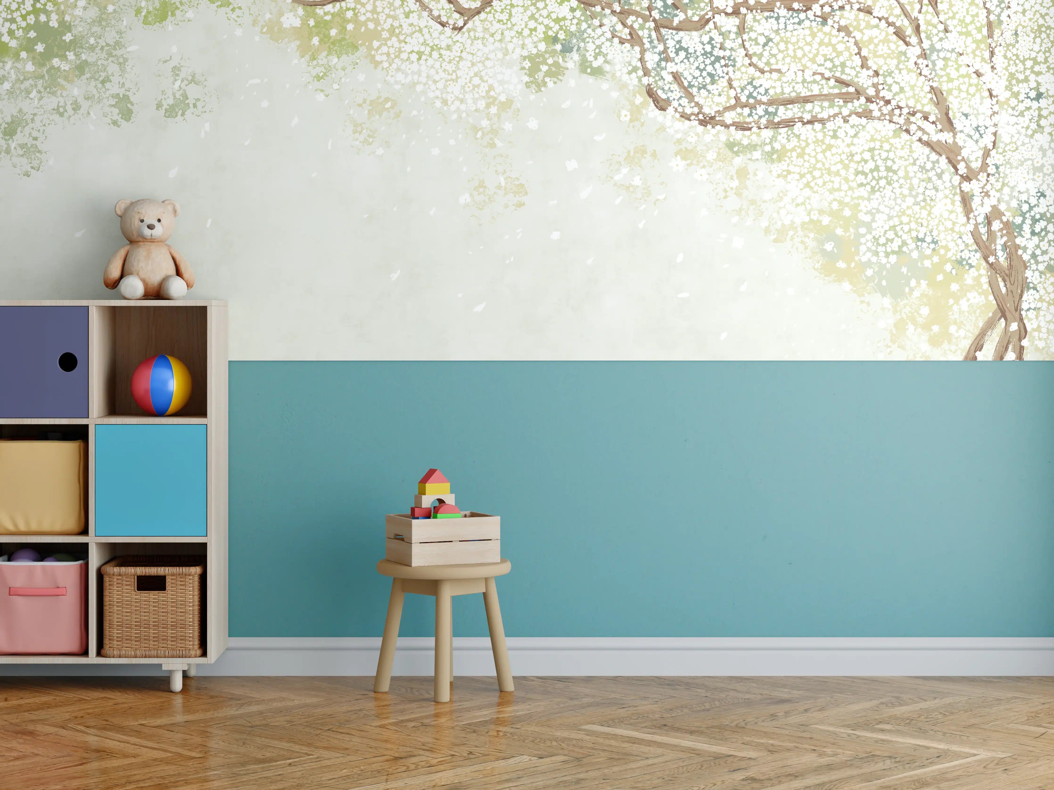 Kinderzimmer Wandgestaltung - Zarter Blätterbaum in Pastellfarben