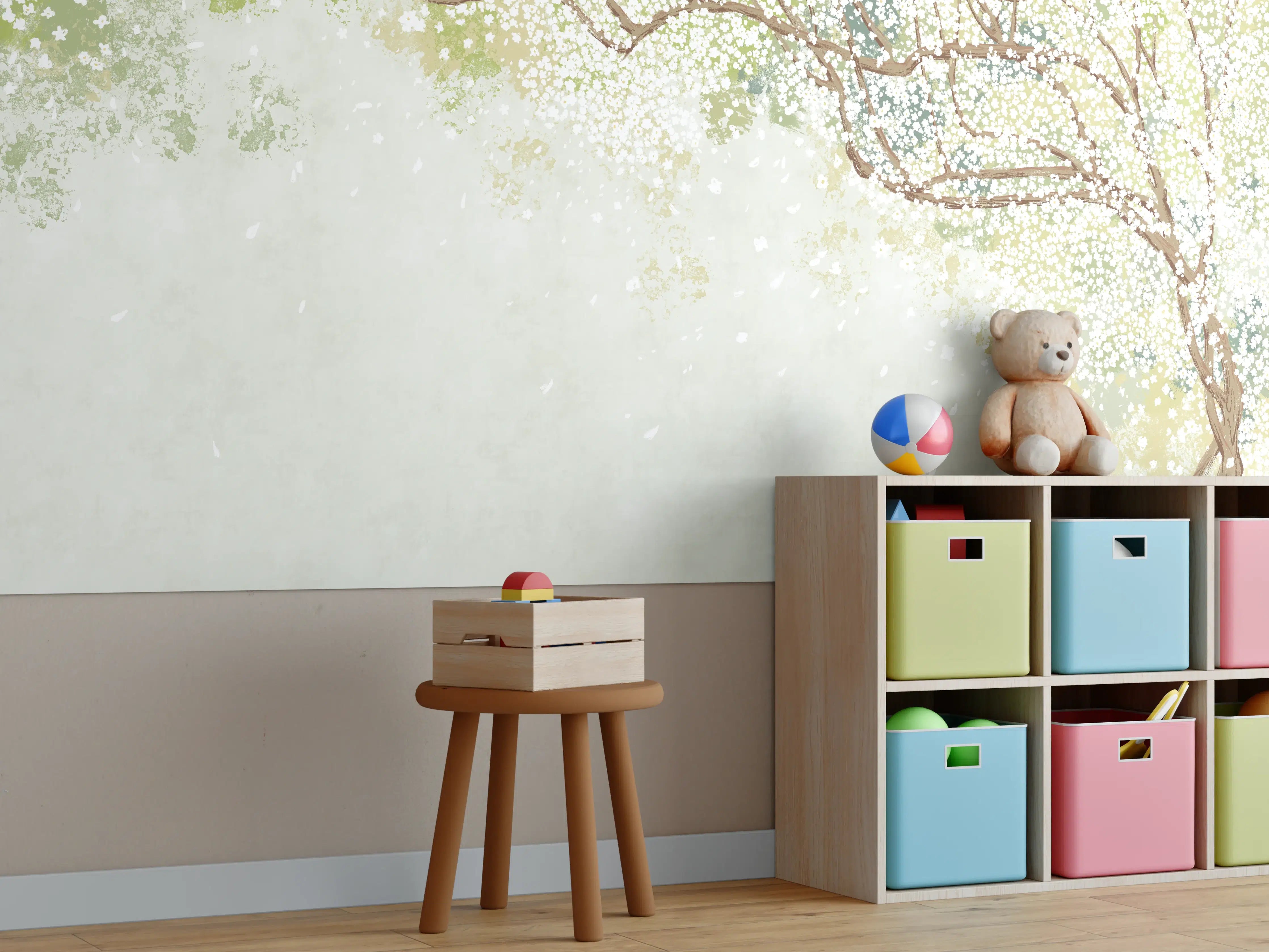 Kinderzimmer Wandgestaltung - Zarter Blätterbaum in Pastellfarben