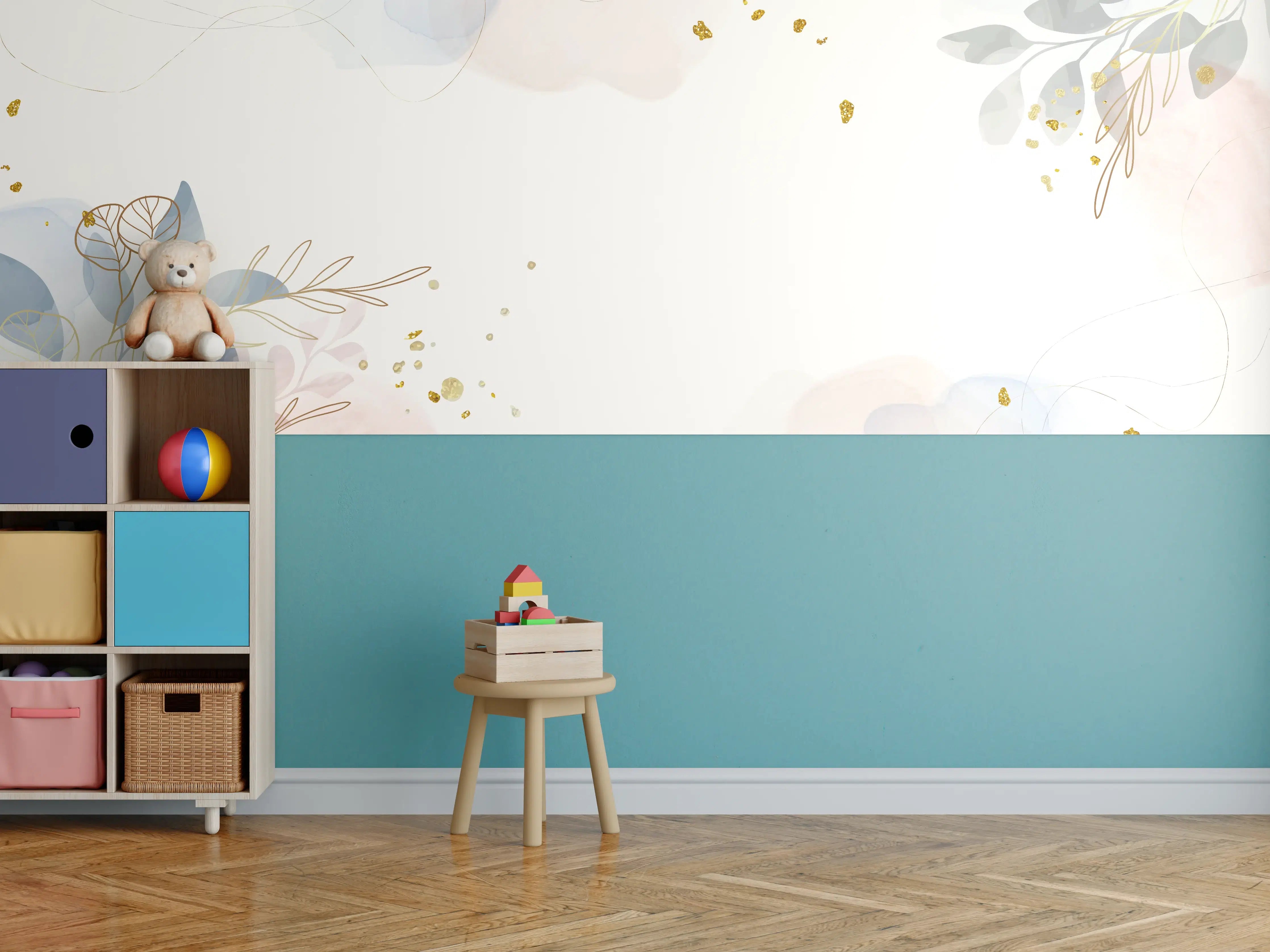 Kinderzimmer Wandgestaltung - Zartes Blumen Aquarell Design