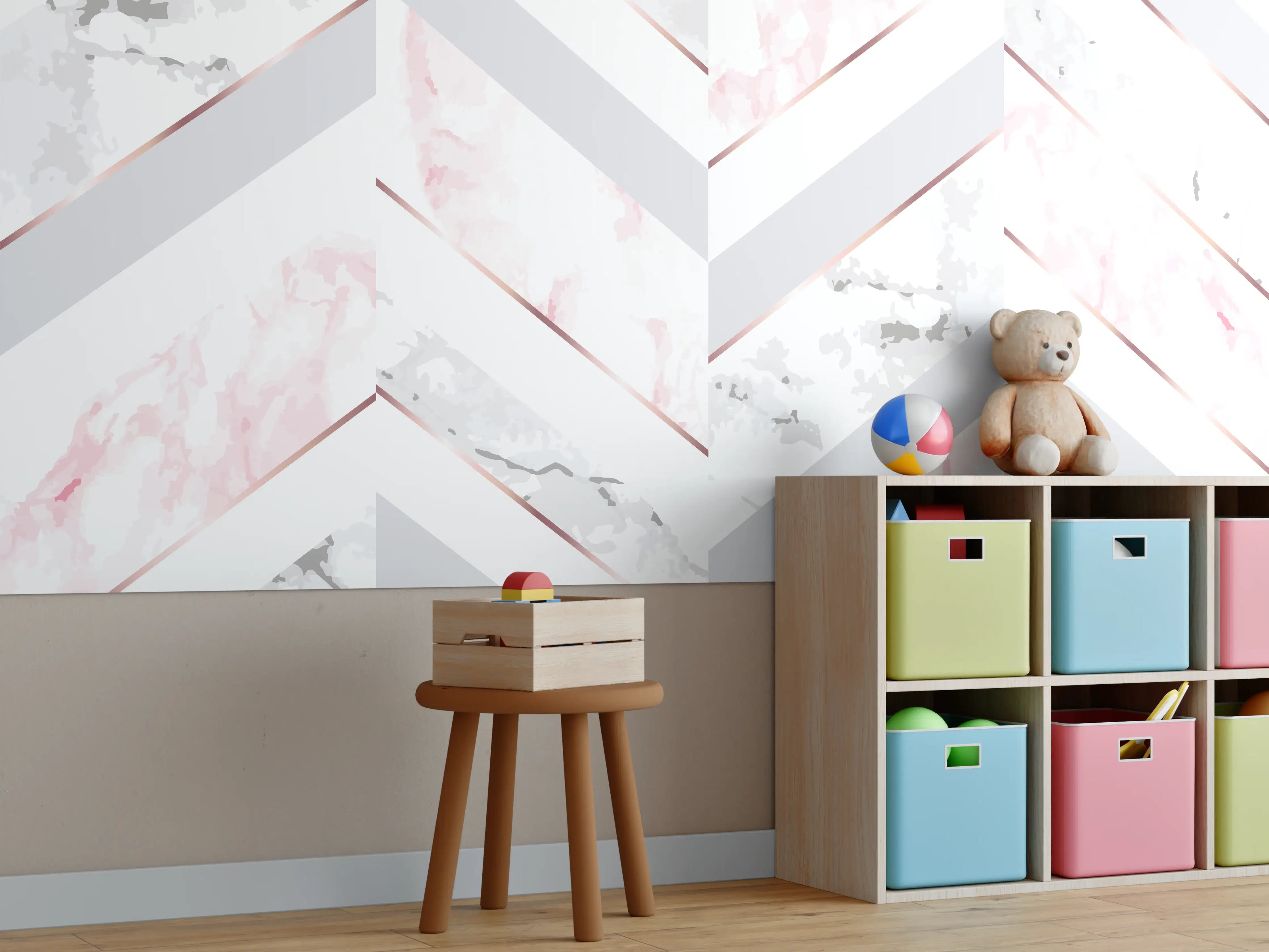 Kinderzimmer Wandgestaltung - Zartes Rosa-Weiß Muster