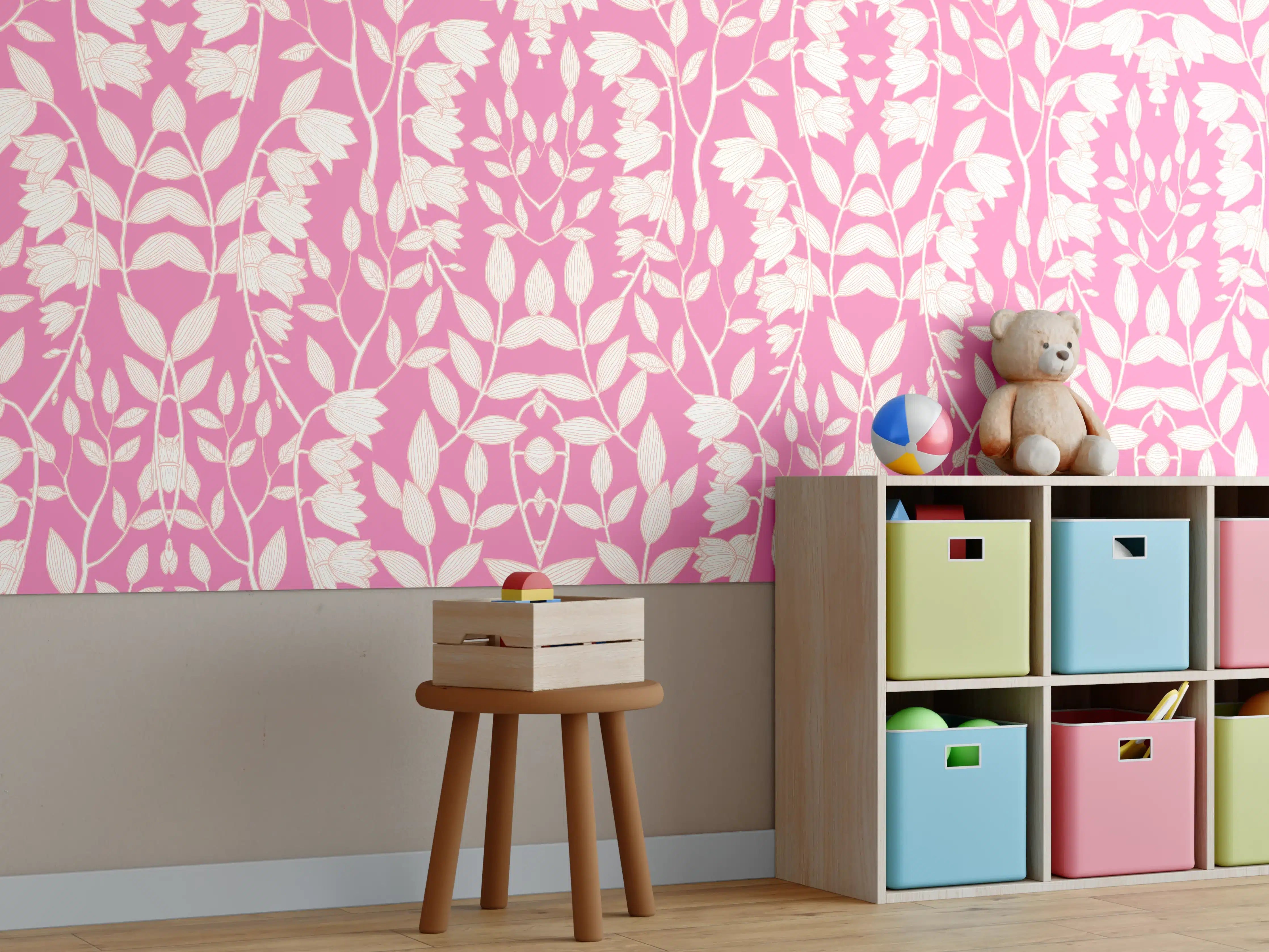 Kinderzimmer Wandgestaltung - Zartes Rosa und Weiß mit Grau