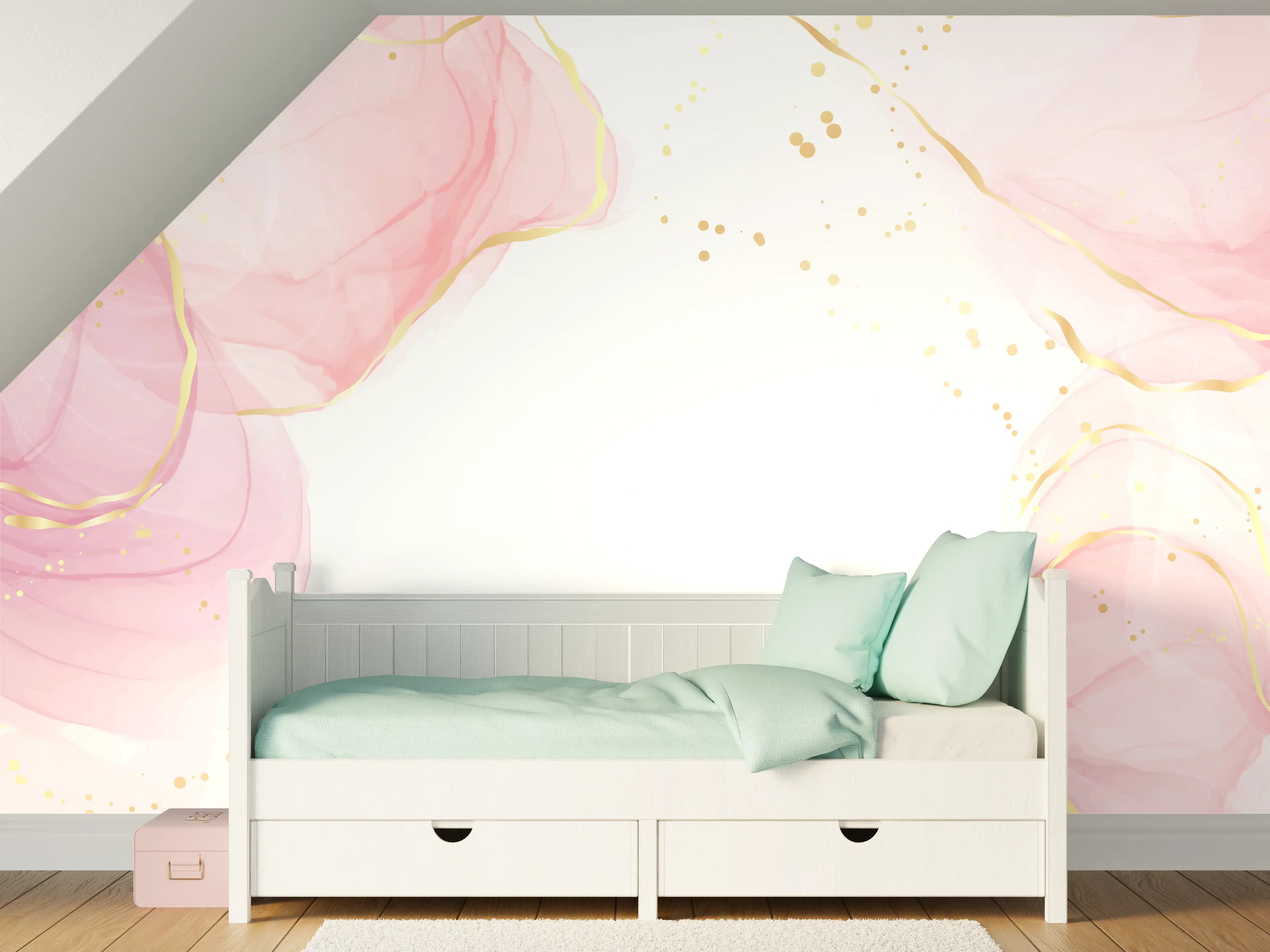 Kinderzimmer Wandgestaltung - Zartrosa Blumen Aquarell-Design