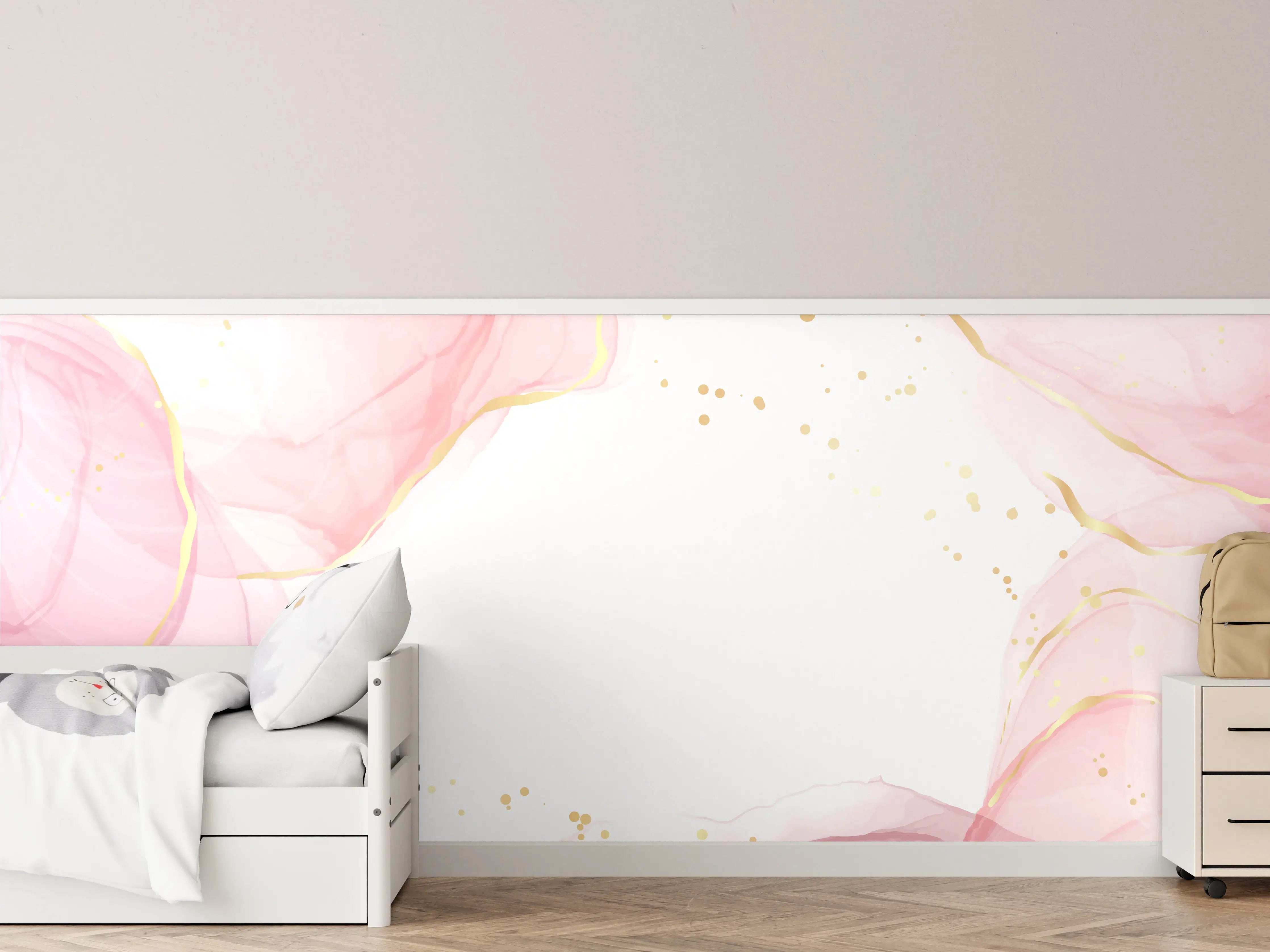 Kinderzimmer Wandgestaltung - Zartrosa Blumen Aquarell-Design