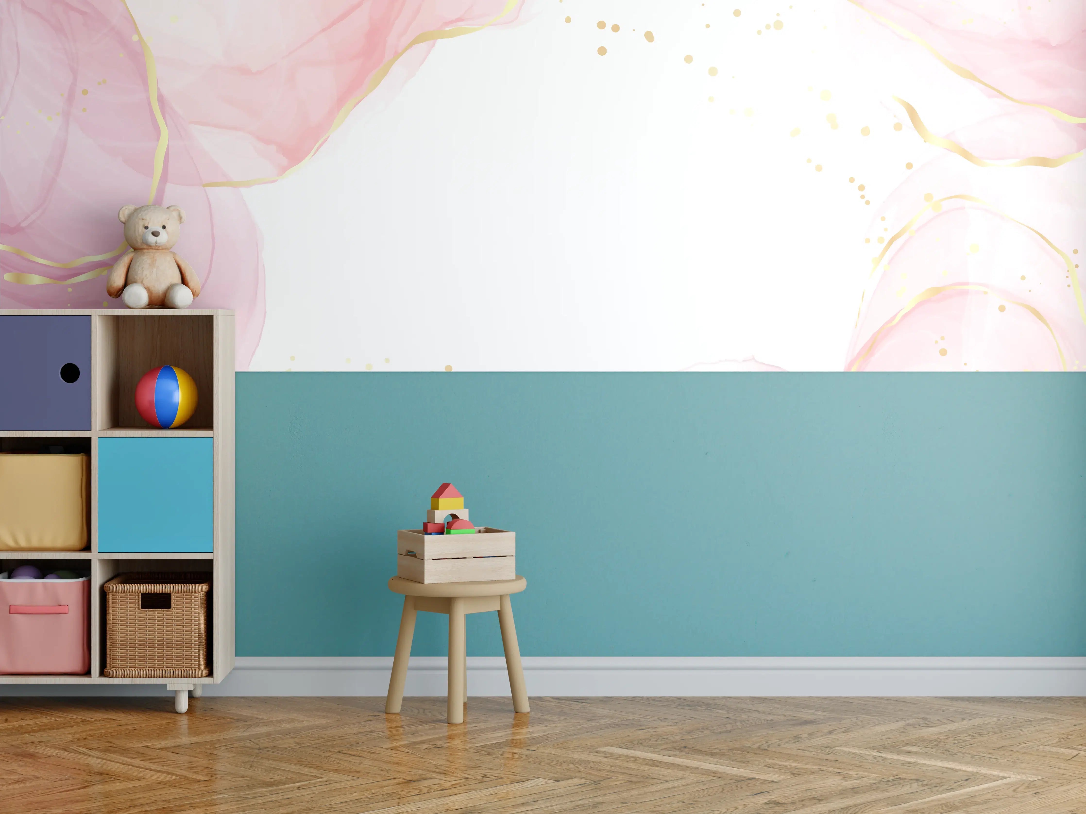 Kinderzimmer Wandgestaltung - Zartrosa Blumen Aquarell-Design
